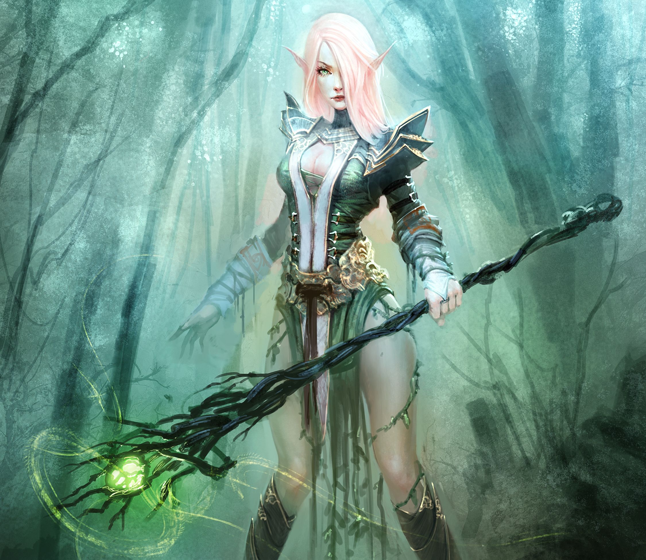 Free download wallpaper Fantasy, Warrior, Elf, Pink Hair, Pointed Ears on your PC desktop