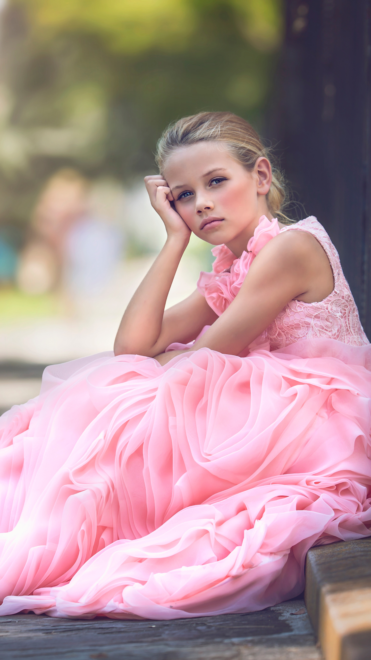 Download mobile wallpaper Child, Blonde, Photography, Little Girl, Depth Of Field, Pink Dress for free.