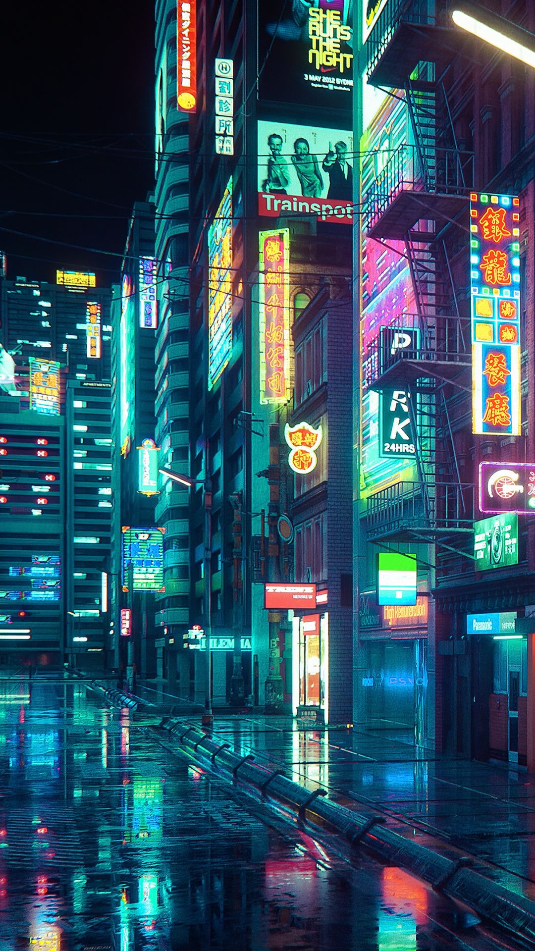 Handy-Wallpaper Cyberpunk, Neon, Künstlerisch, Großstadt kostenlos herunterladen.