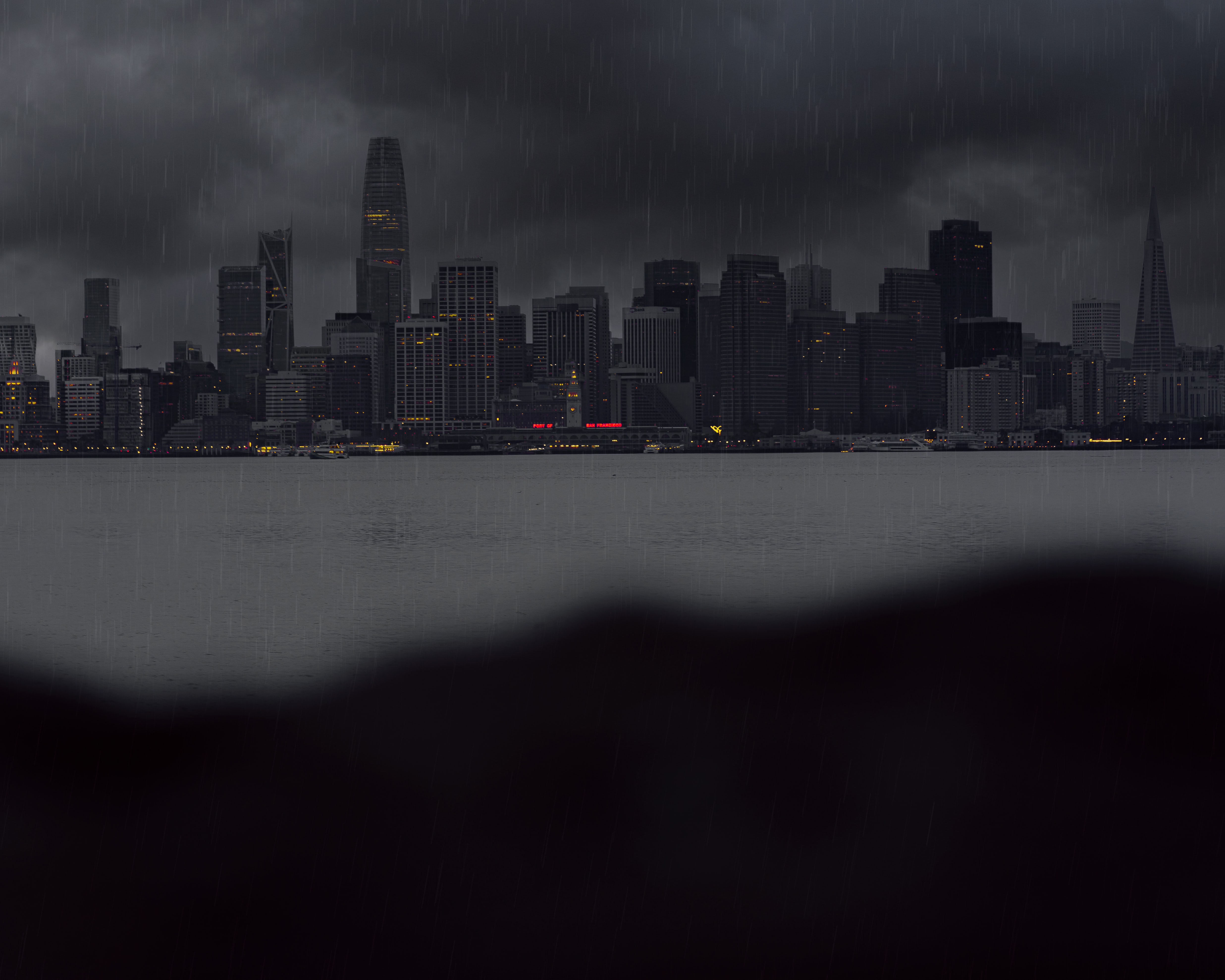 Download mobile wallpaper City, Building, Cities, Bank, Shore, Rivers, Rain for free.