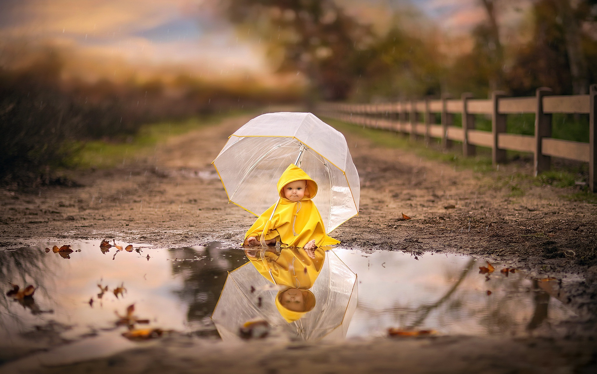Download mobile wallpaper Reflection, Umbrella, Child, Photography, Baby for free.
