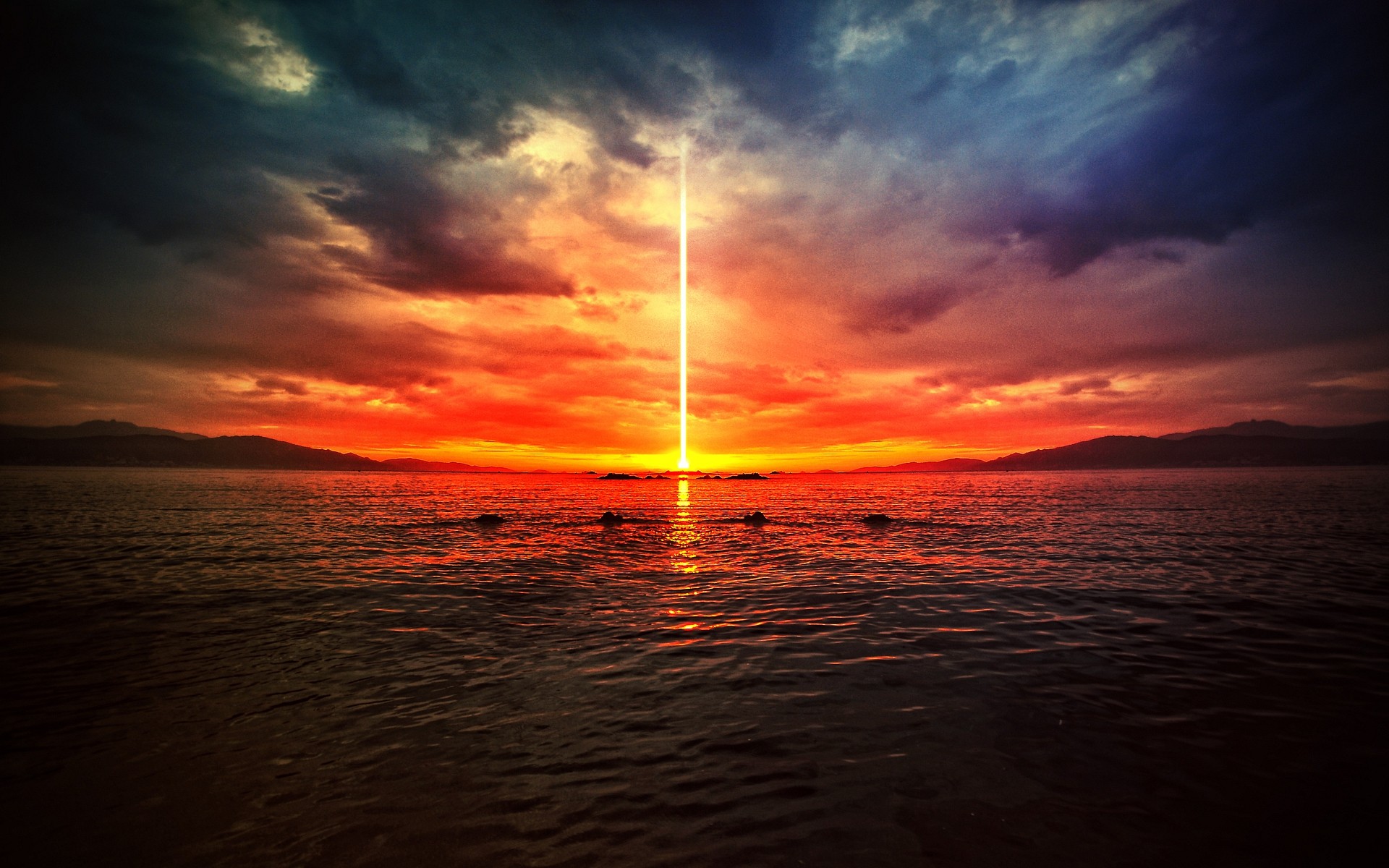 Download mobile wallpaper Manipulation, Water, Lake, Photography, Cloud, Sky, Sunset, Landscape for free.