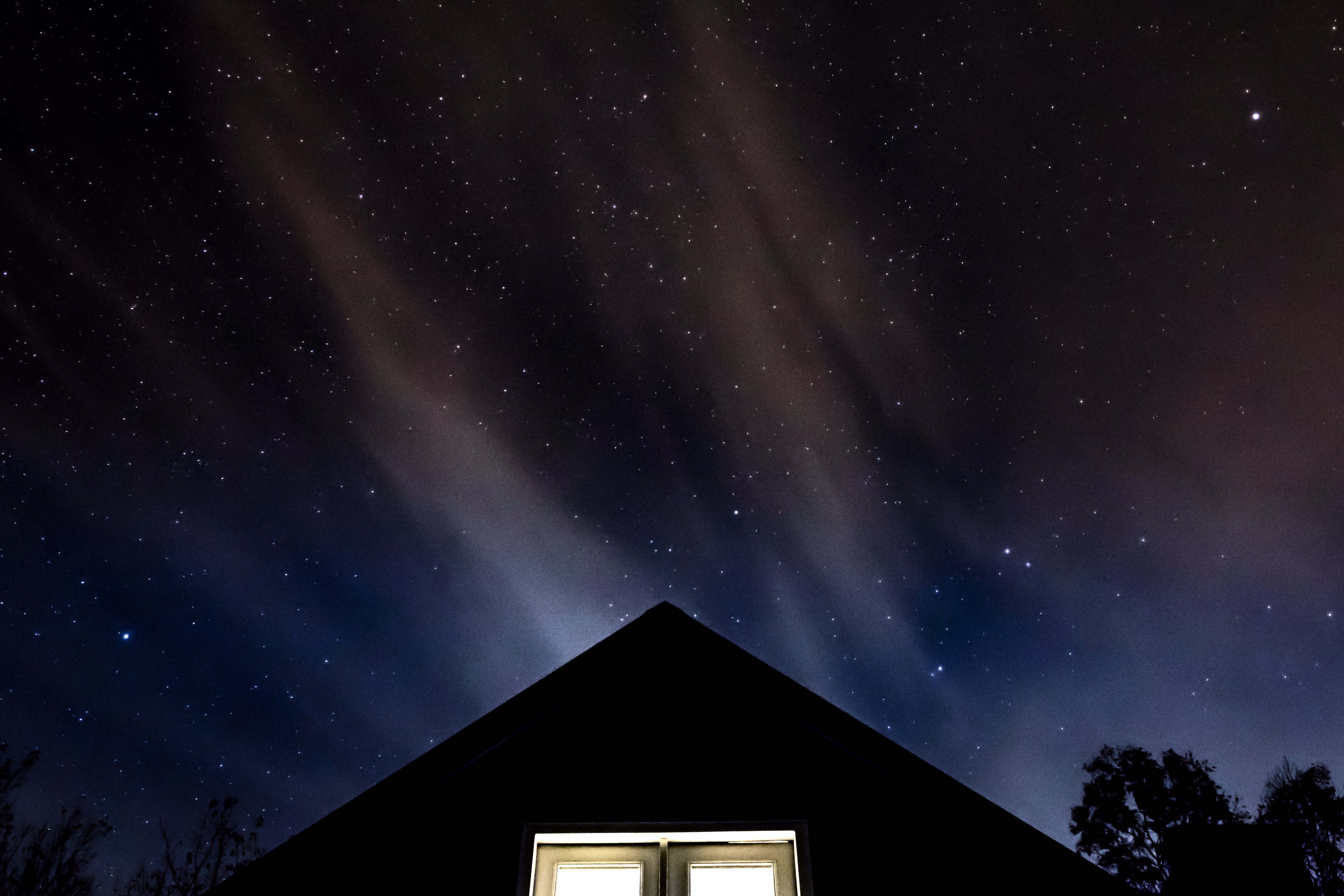 Download mobile wallpaper Roof, Window, Starry Sky, Night, Dark for free.