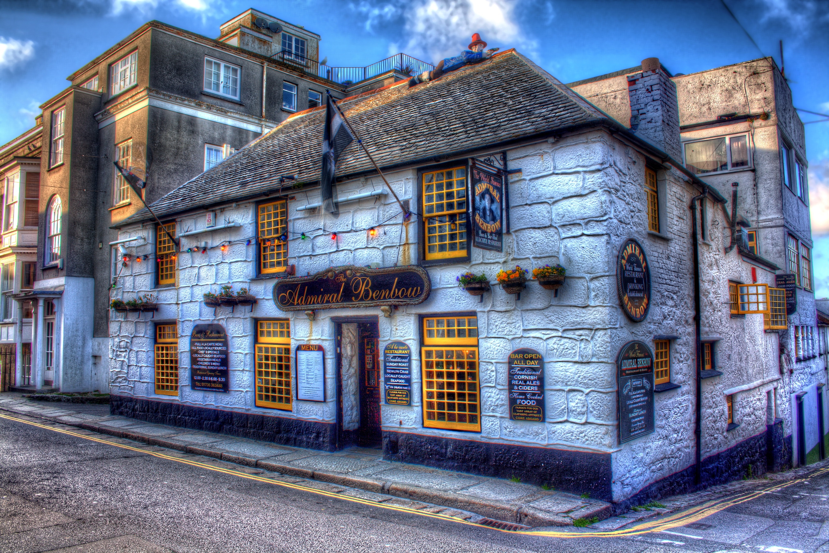 hdr, great britain, cities, united kingdom, england, tavern, admiral benbow, penzance HD wallpaper