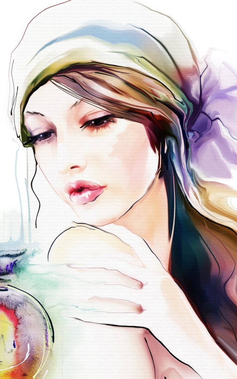 Download mobile wallpaper Painting, Artistic, Watercolor, Scarf for free.