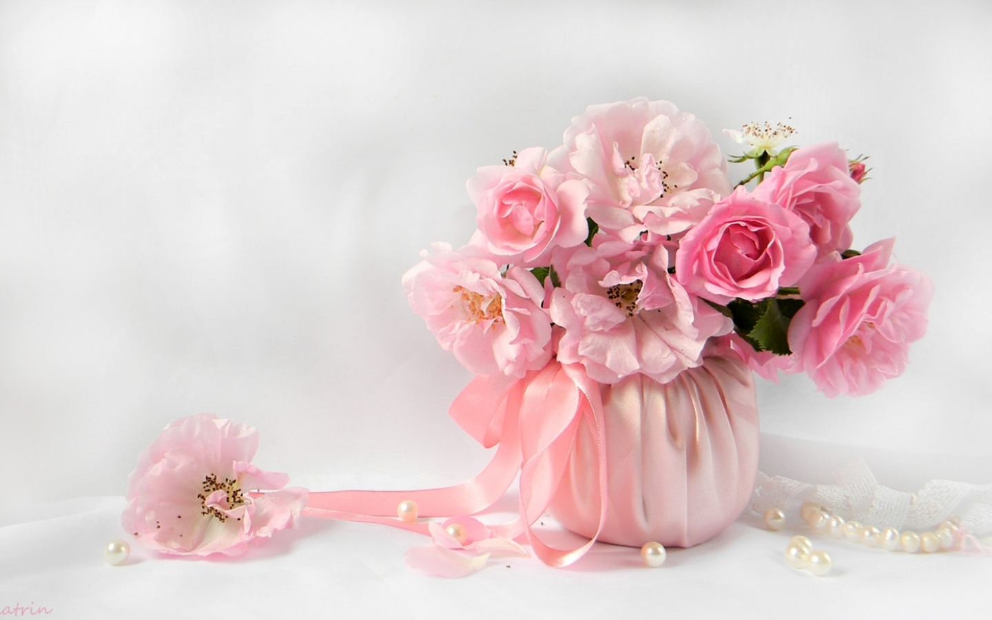 無料モバイル壁紙花, 薔薇, 花弁, リボン, 牡丹, マンメイド, ピンクの花をダウンロードします。
