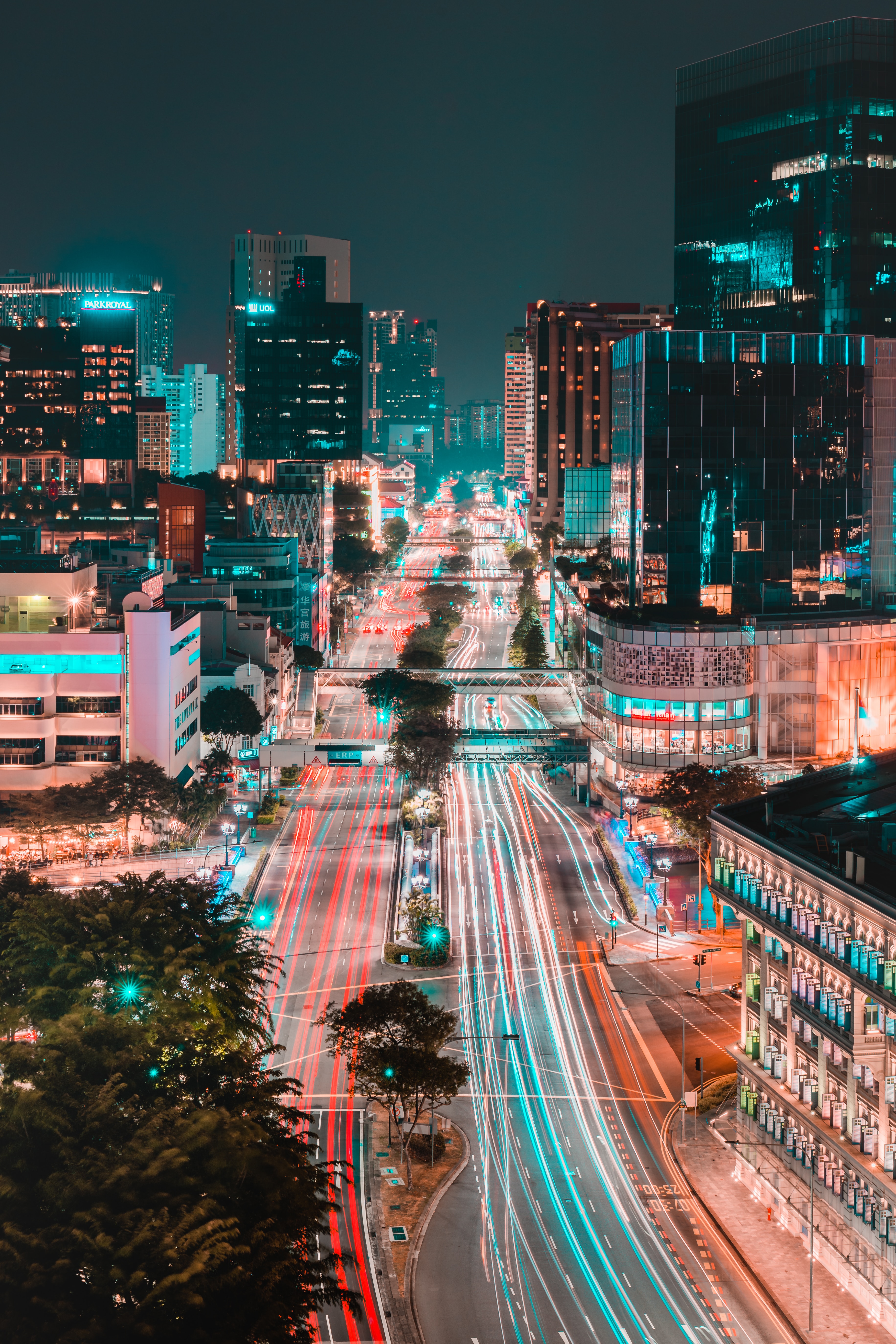 Free download wallpaper Cities, City, Building, Lights, View From Above, Road, Night on your PC desktop