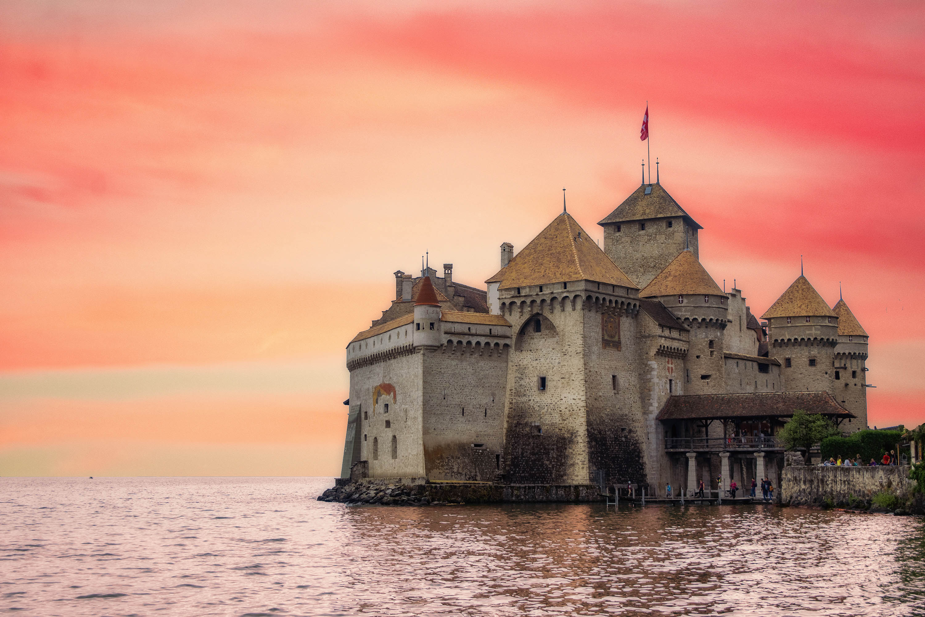 Laden Sie das Schlösser, Schweiz, Menschengemacht, Schloss, Veytaux, Schloss Chillon-Bild kostenlos auf Ihren PC-Desktop herunter