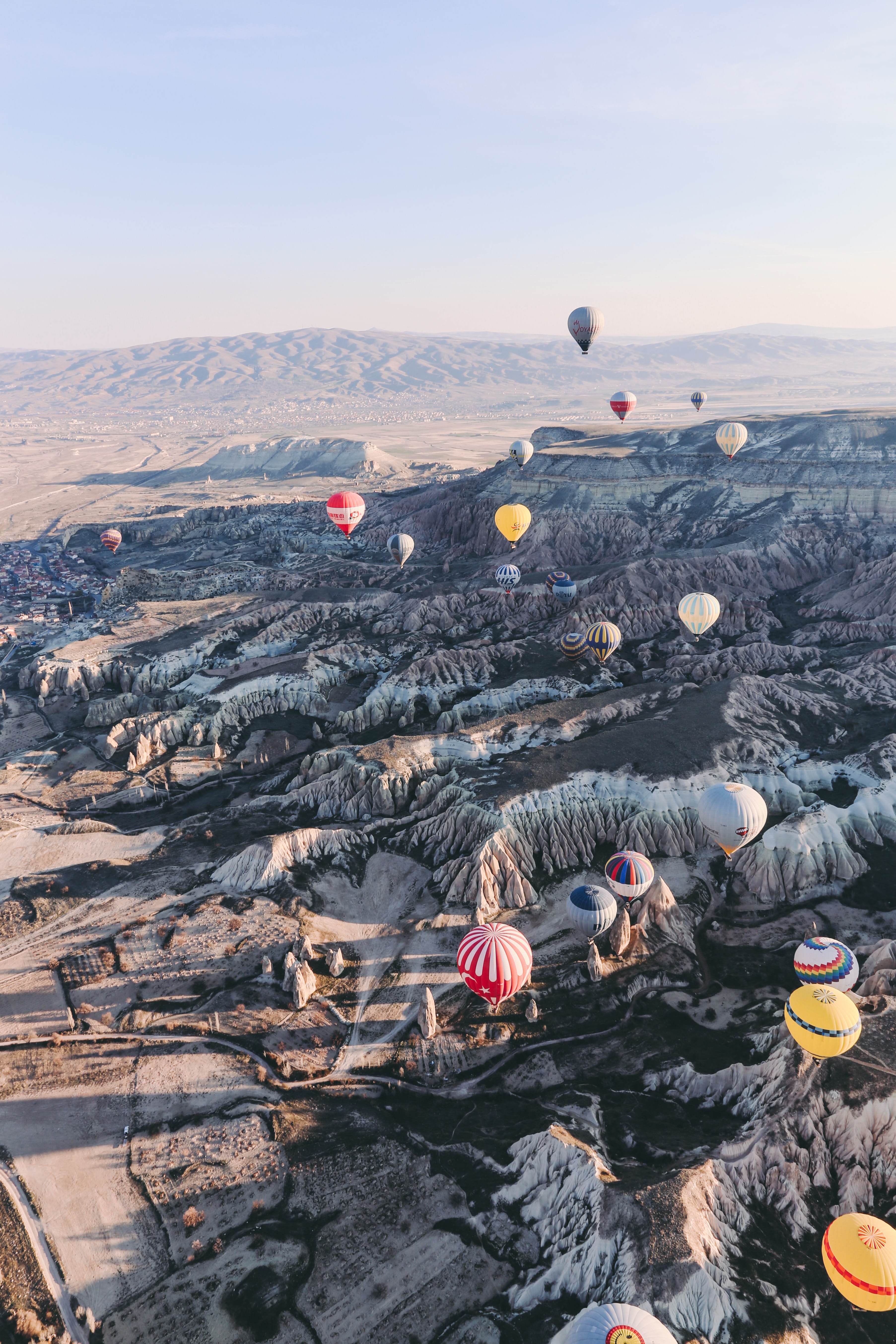 rocks, balloons, cappadocia, nature, view from above, flight, goreme, gereme 32K