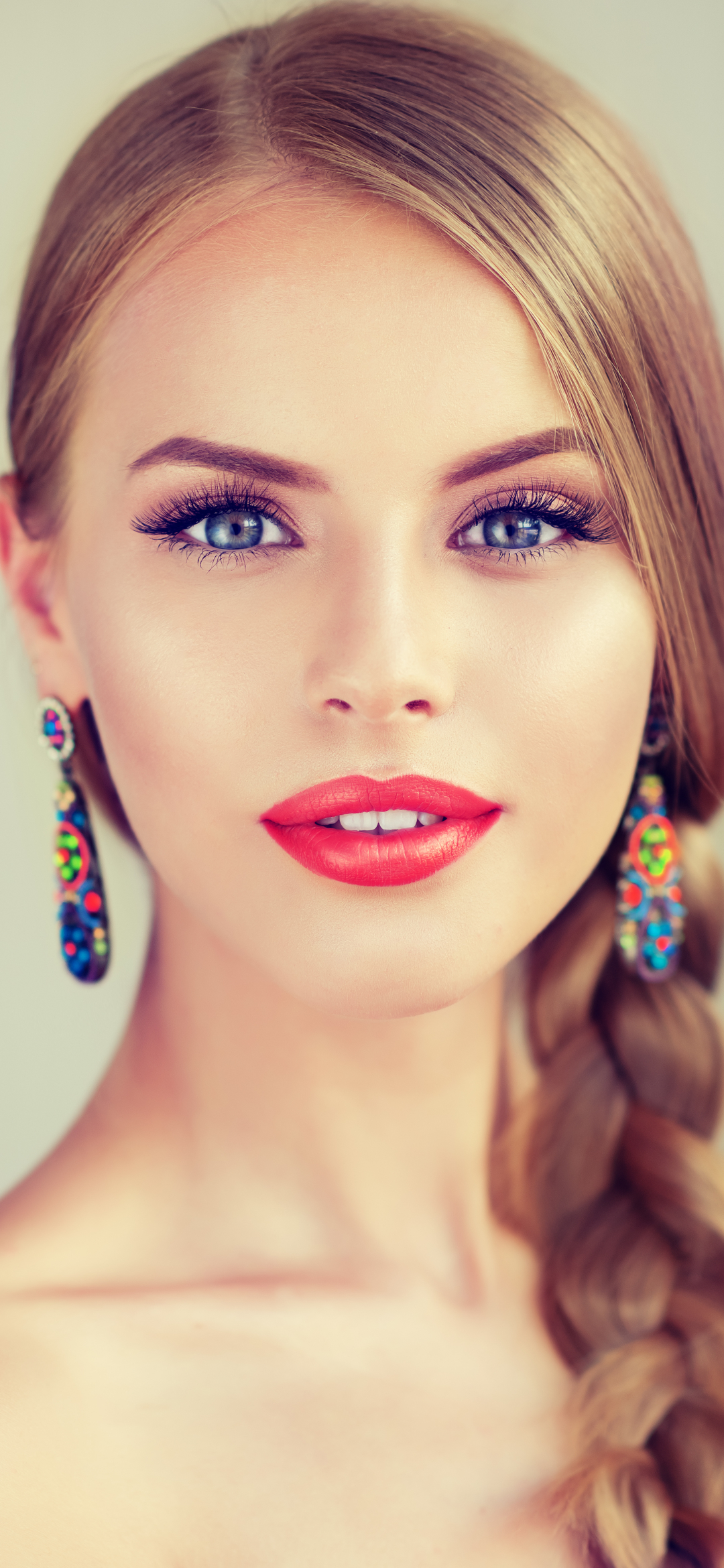 Download mobile wallpaper Model, Women, Earrings, Blue Eyes, Lipstick for free.