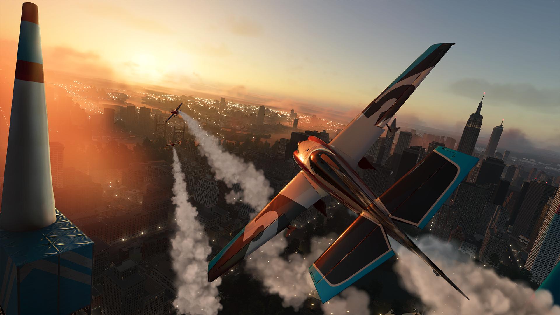 video game, the crew 2, aircraft, biplane, city, racing, the crew