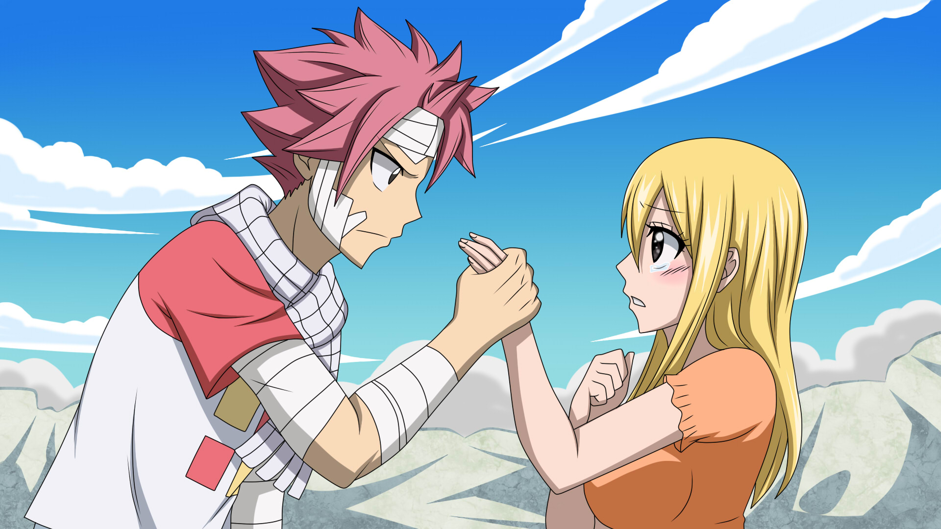 Download mobile wallpaper Anime, Fairy Tail, Lucy Heartfilia, Natsu Dragneel for free.