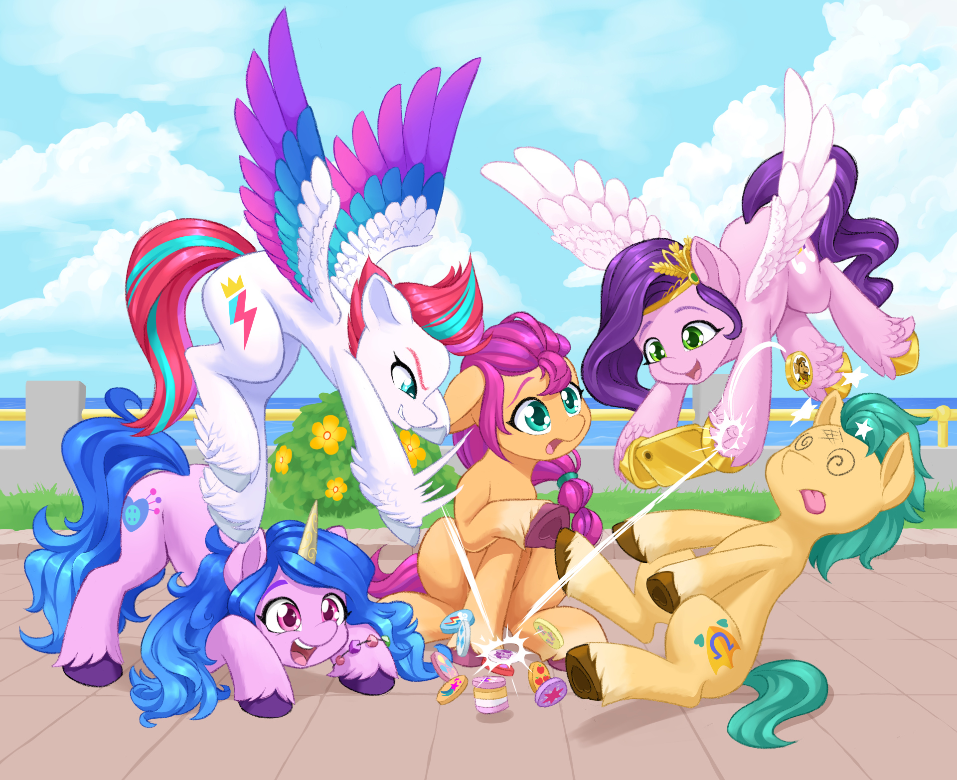 Download mobile wallpaper My Little Pony, Movie, My Little Pony: A New Generation, Zipp Storm, Hitch Trailblazer, Sunny Starscout, Izzy Moonbow, Pipp Petals for free.