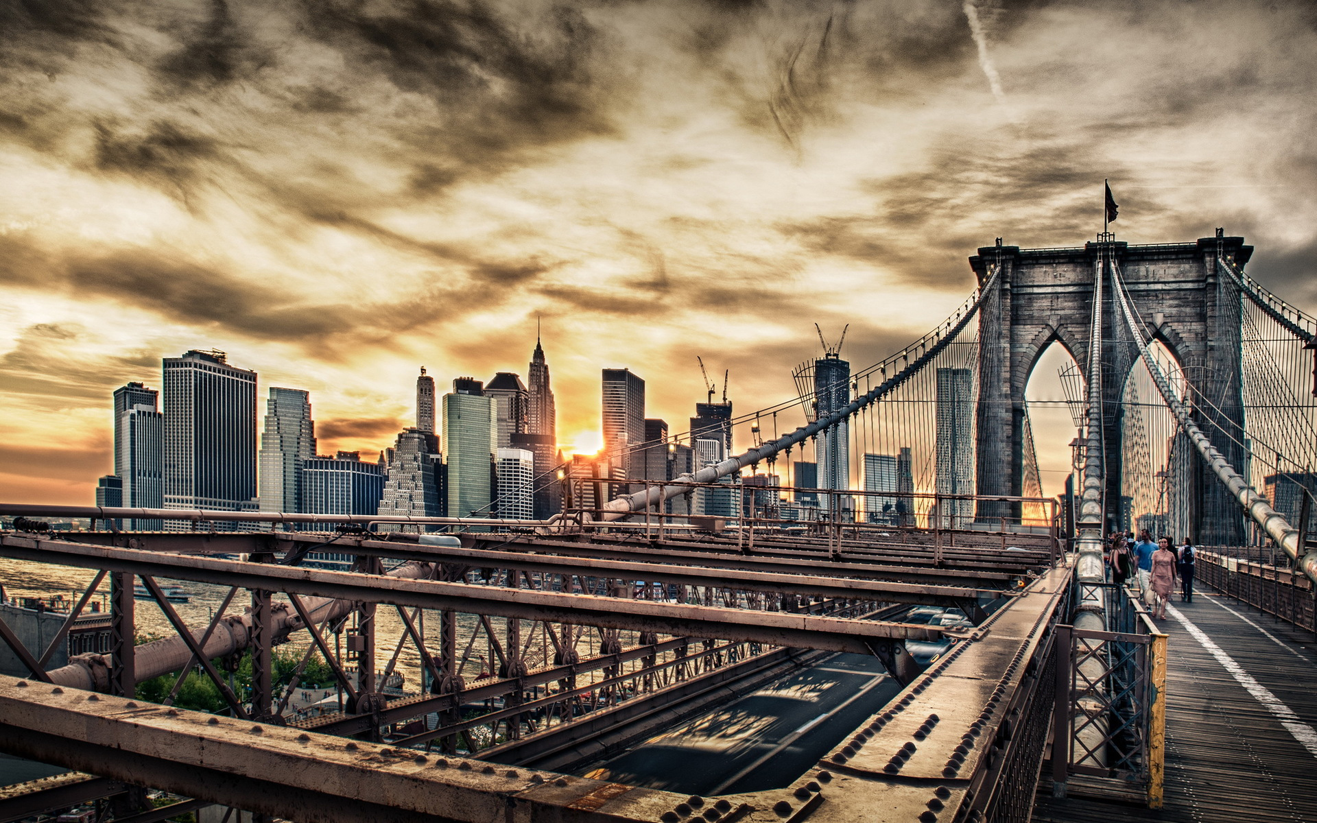 Скачать обои бесплатно Мосты, Нью Йорк, Бруклинский Мост, Сделано Человеком, Манхэттен картинка на рабочий стол ПК