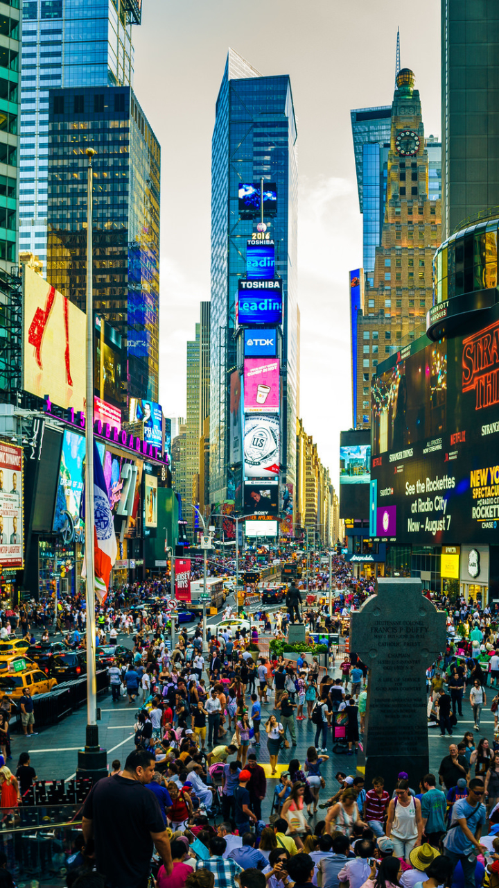 Download mobile wallpaper Usa, Building, Street, New York, Crowd, Times Square, Man Made for free.