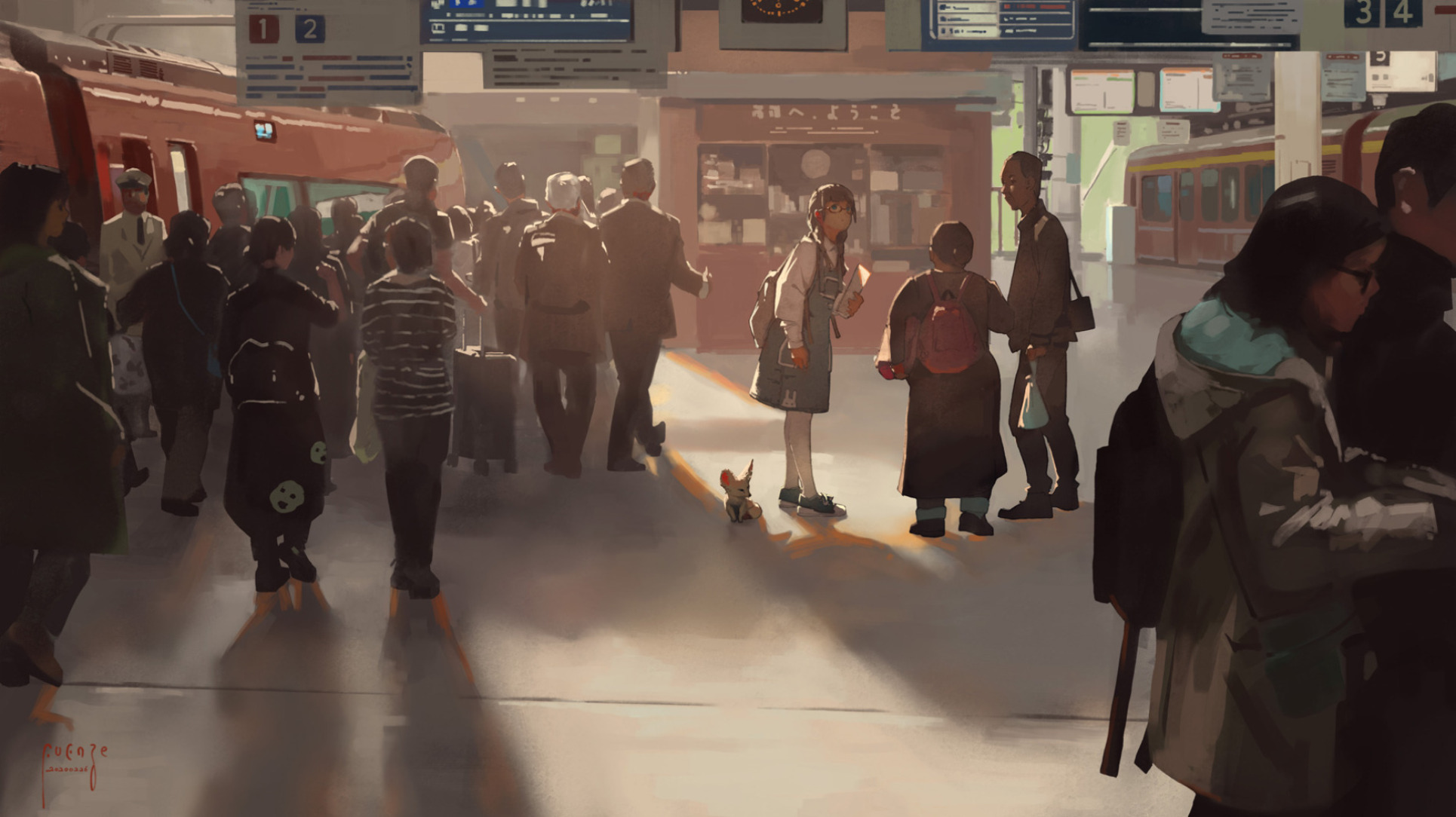 Скачать обои бесплатно Аниме, Люди, Железнодорожная Станция картинка на рабочий стол ПК