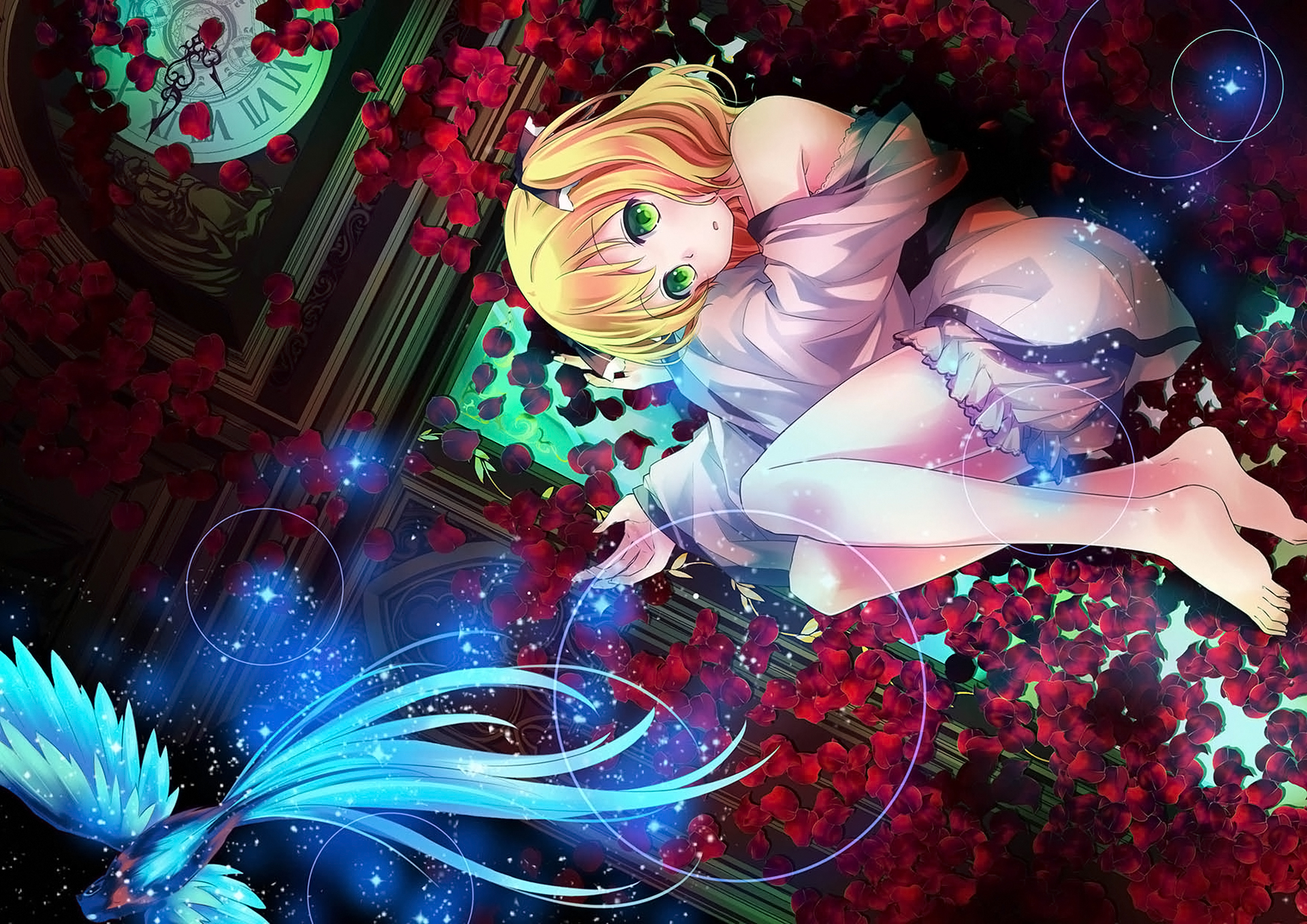 Free download wallpaper Anime, Flower, Blonde, Dress, Green Eyes, Original, Short Hair on your PC desktop