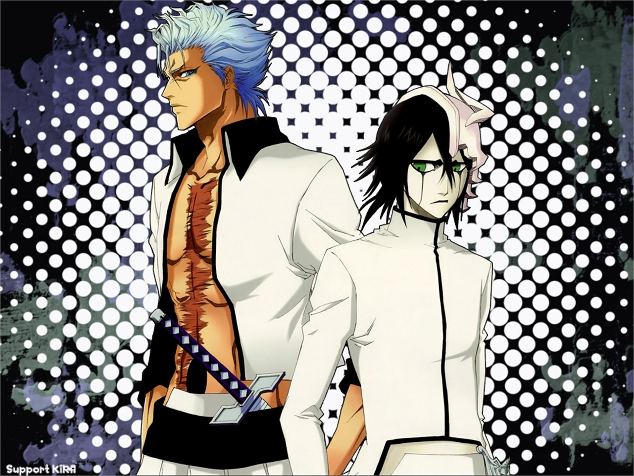 Handy-Wallpaper Bleach, Animes, Ulquiorra Cifer, Grimmjow Jaegerjaquez kostenlos herunterladen.