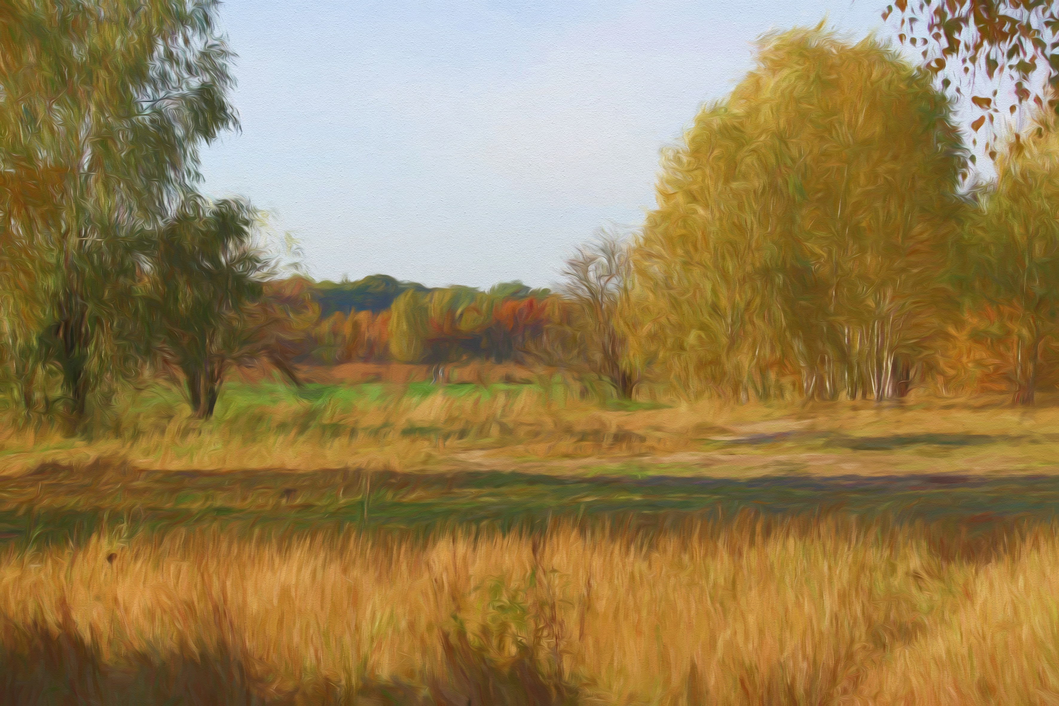 Download mobile wallpaper Landscape, Nature, Grass, Tree, Painting, Artistic, Oil Painting for free.