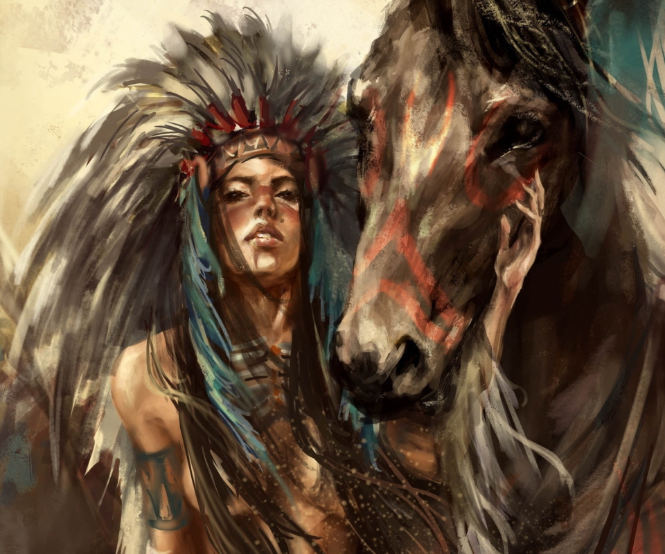 Free download wallpaper Artistic, Horse, Native American on your PC desktop