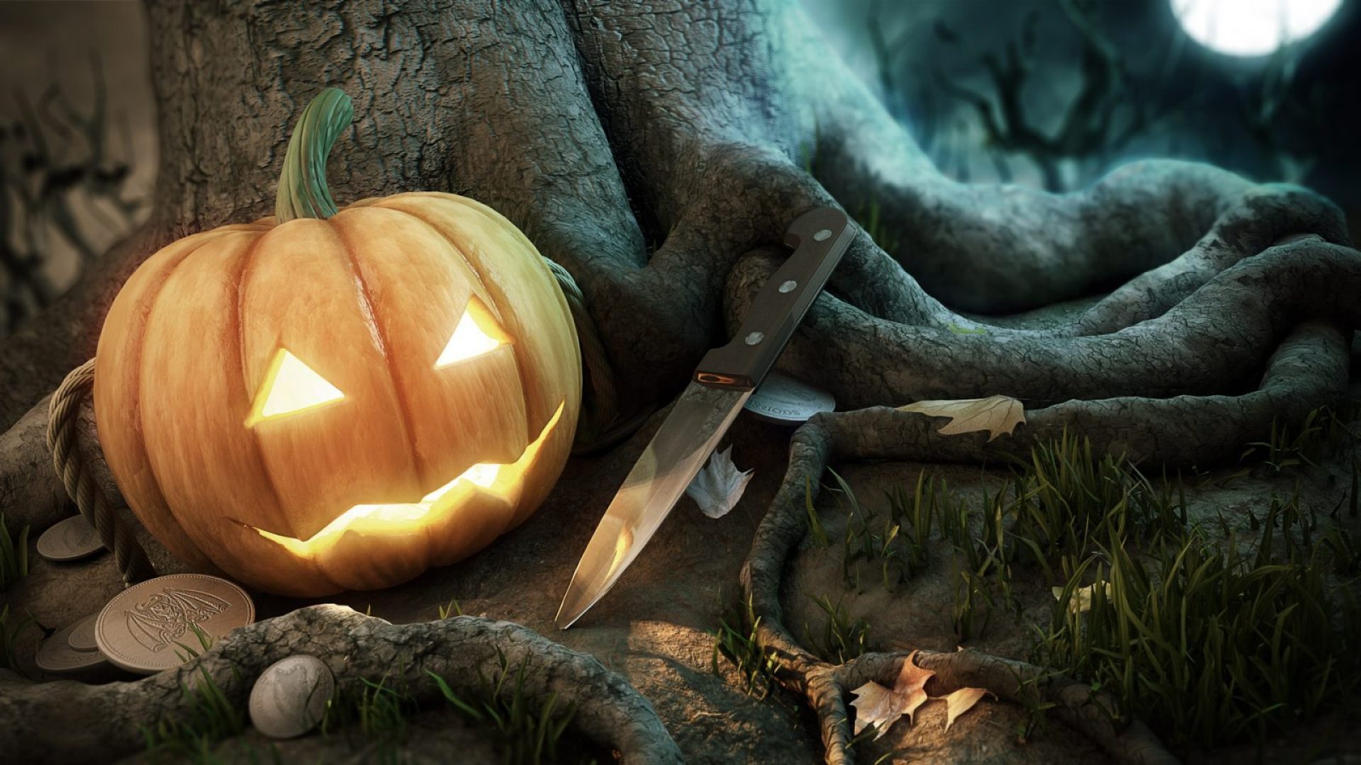 Free download wallpaper Halloween, Pumpkin, Holiday, Knife, Jack O' Lantern on your PC desktop