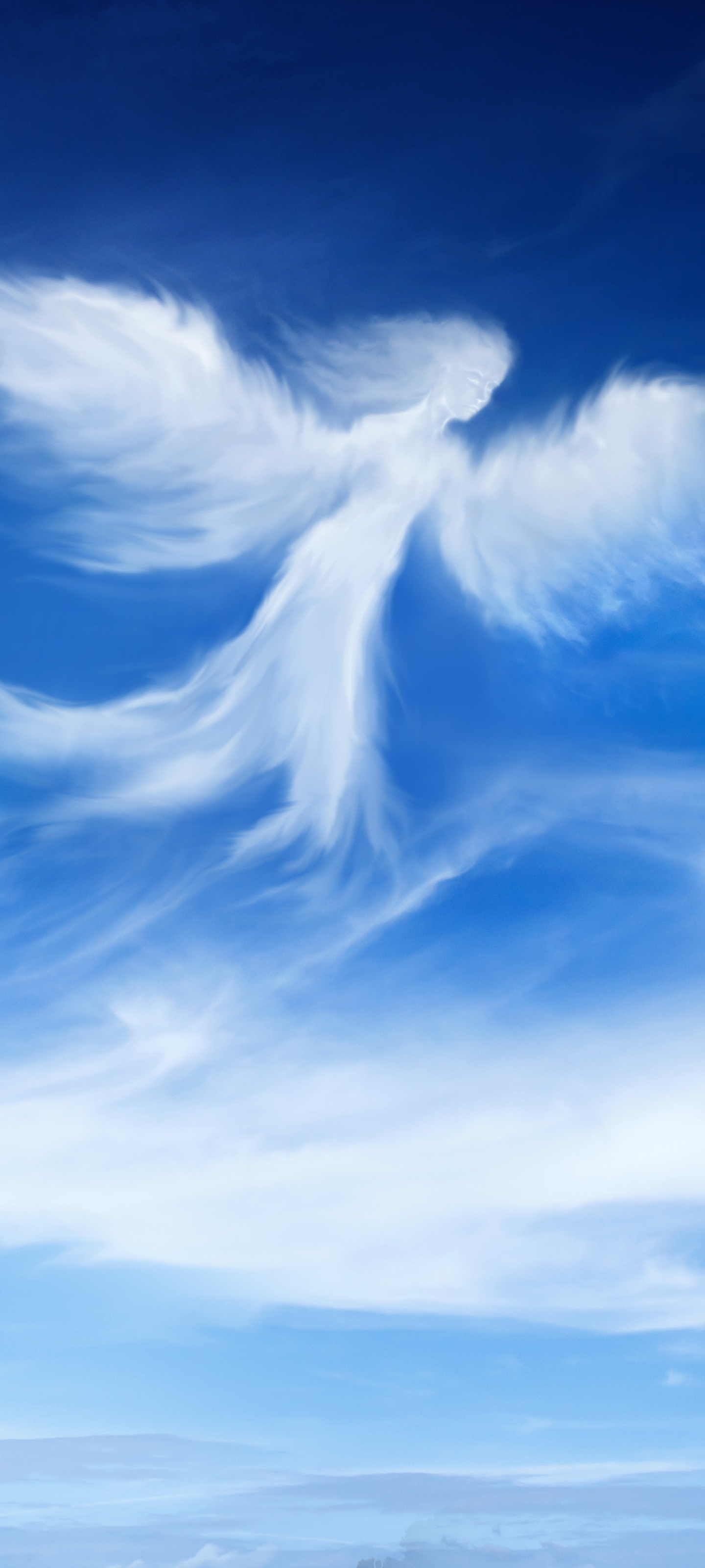 無料モバイル壁紙ファンタジー, 天使, 青い, 空, クラウドをダウンロードします。