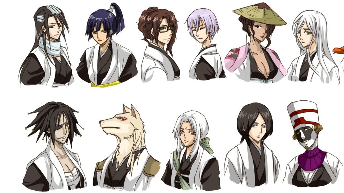 anime, <b>bleach</b>, byakuya kuchiki, gin ichimaru, jūshirō ukitake, kenpachi zar...