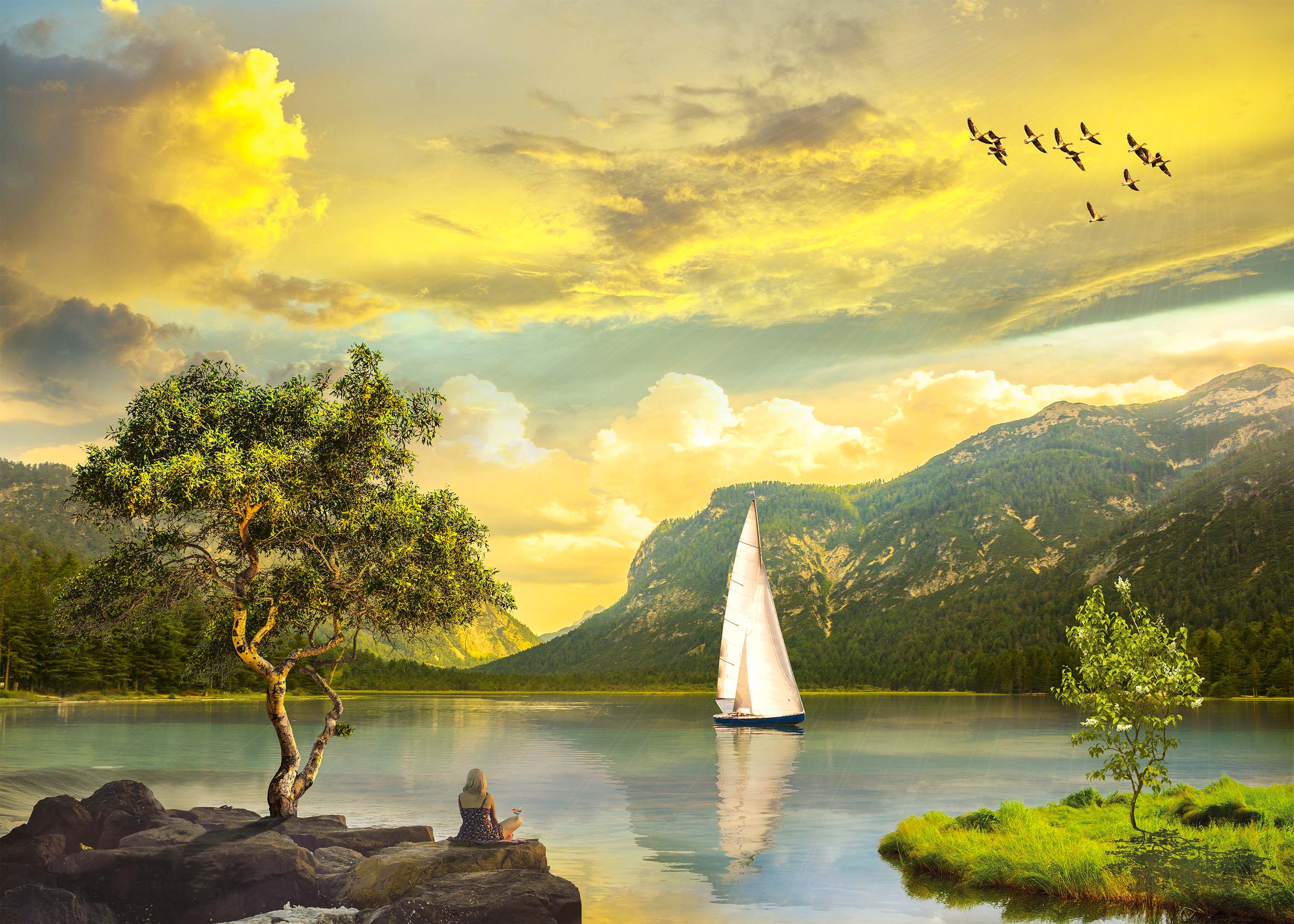 Download mobile wallpaper Landscape, Fantasy, Bay for free.
