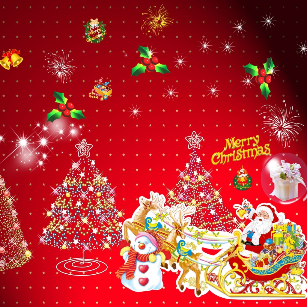 Скачать обои бесплатно Рождество, Снеговик, Рождественская Елка, Праздничные, С Рождеством, Санта картинка на рабочий стол ПК
