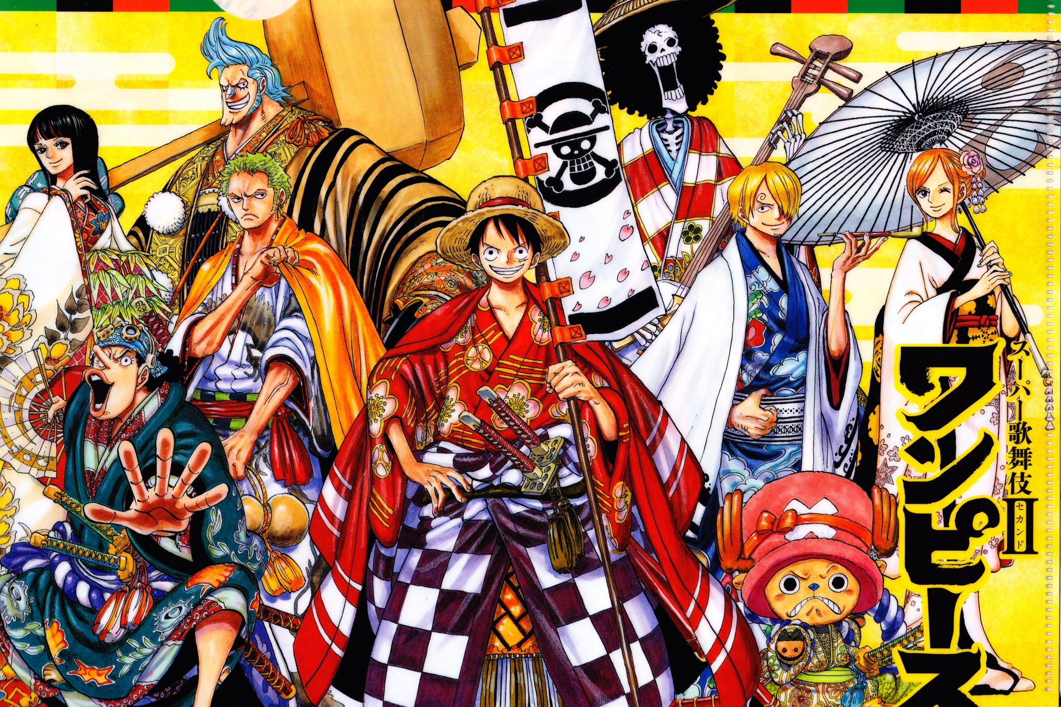Baixe gratuitamente a imagem Anime, One Piece, Tony Tony Chopper, Usopp (One Piece), Roronoa Zoro, Monkey D Luffy, Nami (One Piece), Sanji (One Piece), Nico Robin, Franky (One Piece), Roupas Japonesas na área de trabalho do seu PC