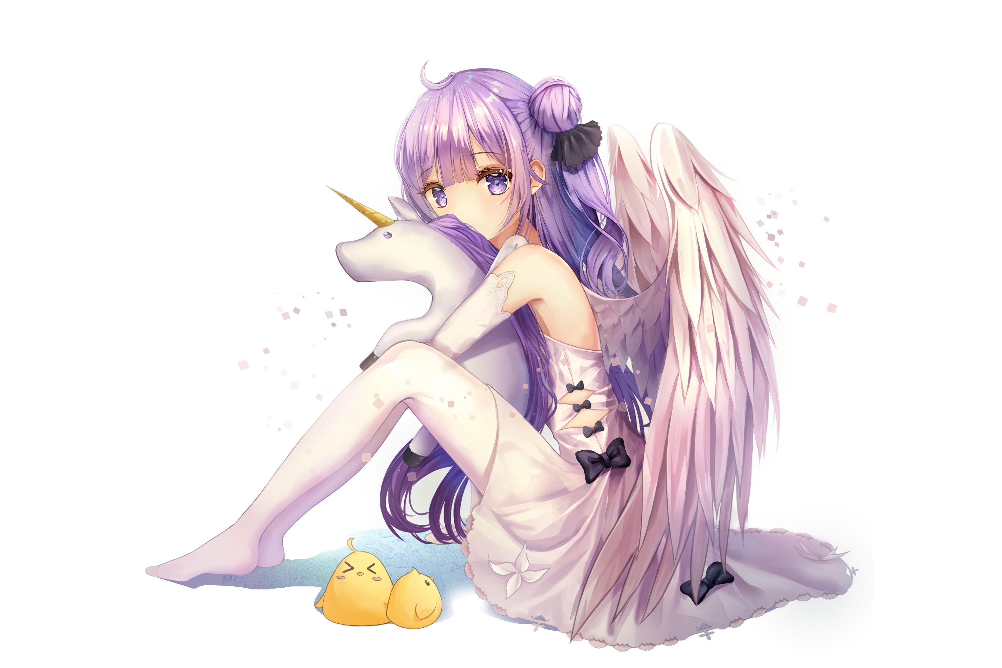anime, azur lane, angel, purple eyes, purple hair, unicorn (azur lane), wings