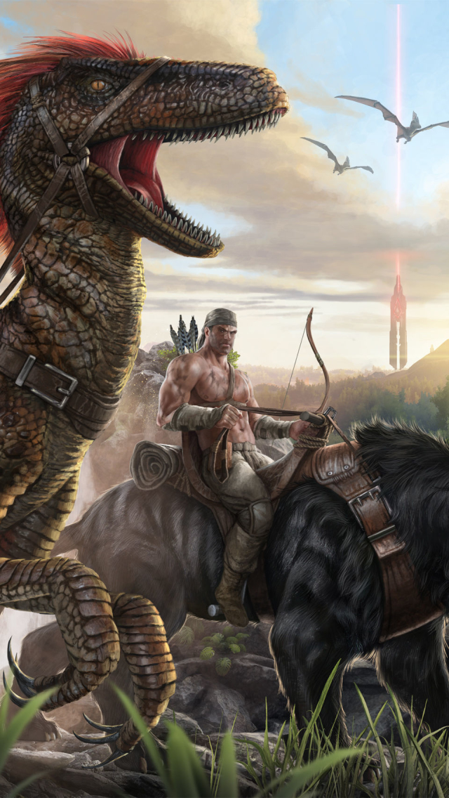 Download mobile wallpaper Warrior, Dinosaur, Video Game, Woman Warrior, Ark: Survival Evolved for free.