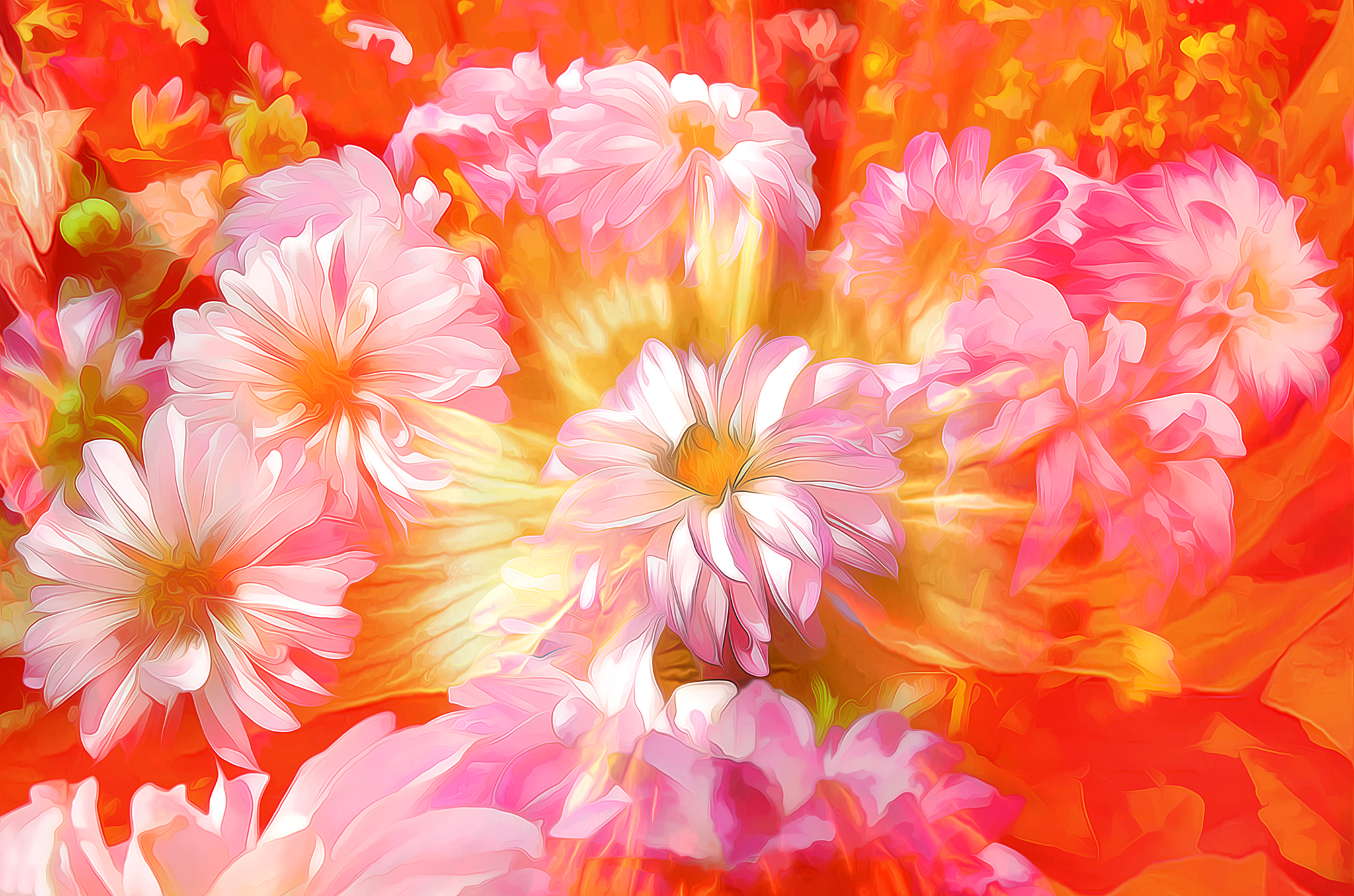 Free download wallpaper Pink, Flower, Colors, Colorful, Painting, Artistic, Orange (Color) on your PC desktop