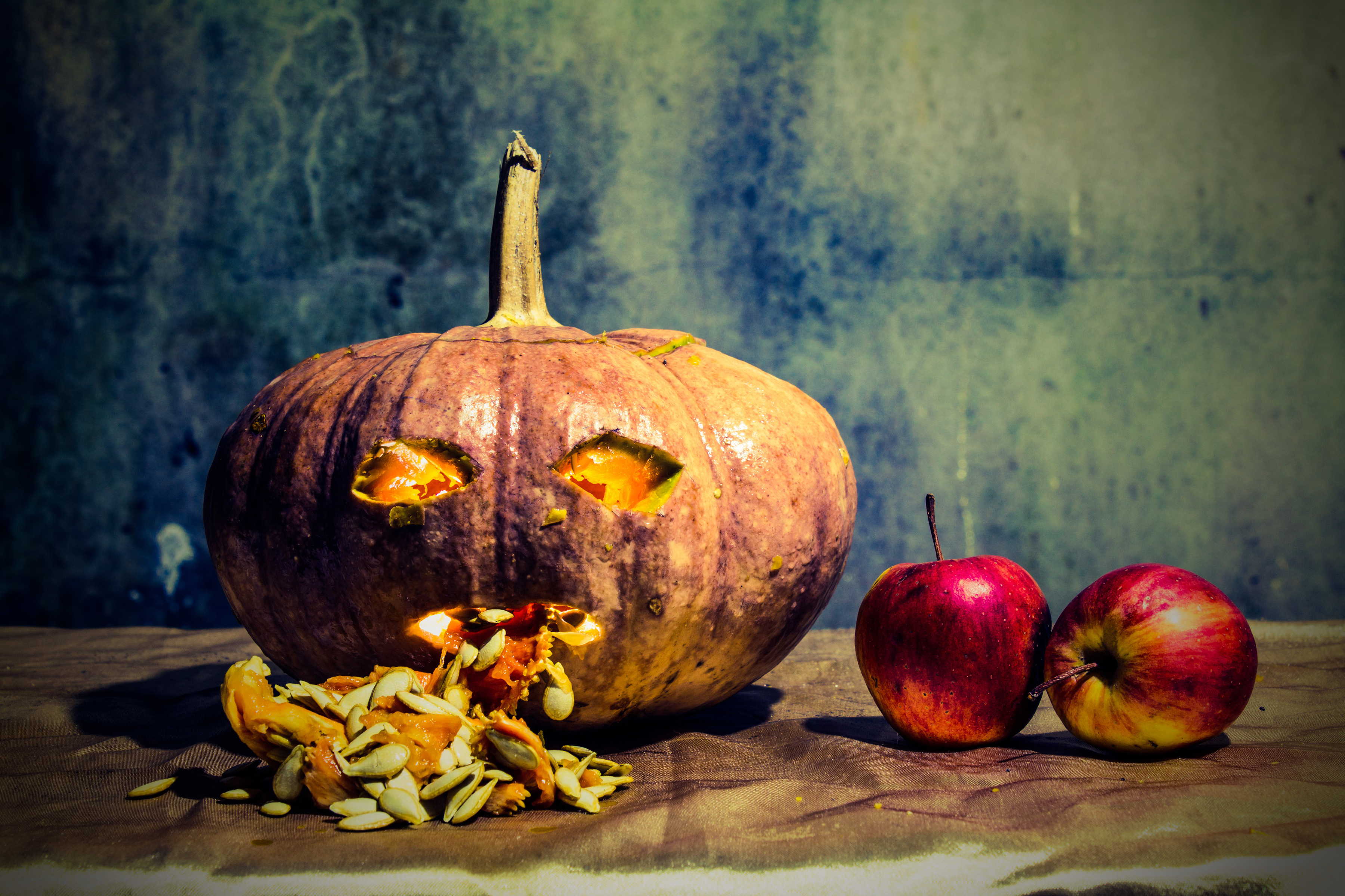 Laden Sie das Feiertage, Halloween, Kürbis, Frucht, Apfel-Bild kostenlos auf Ihren PC-Desktop herunter
