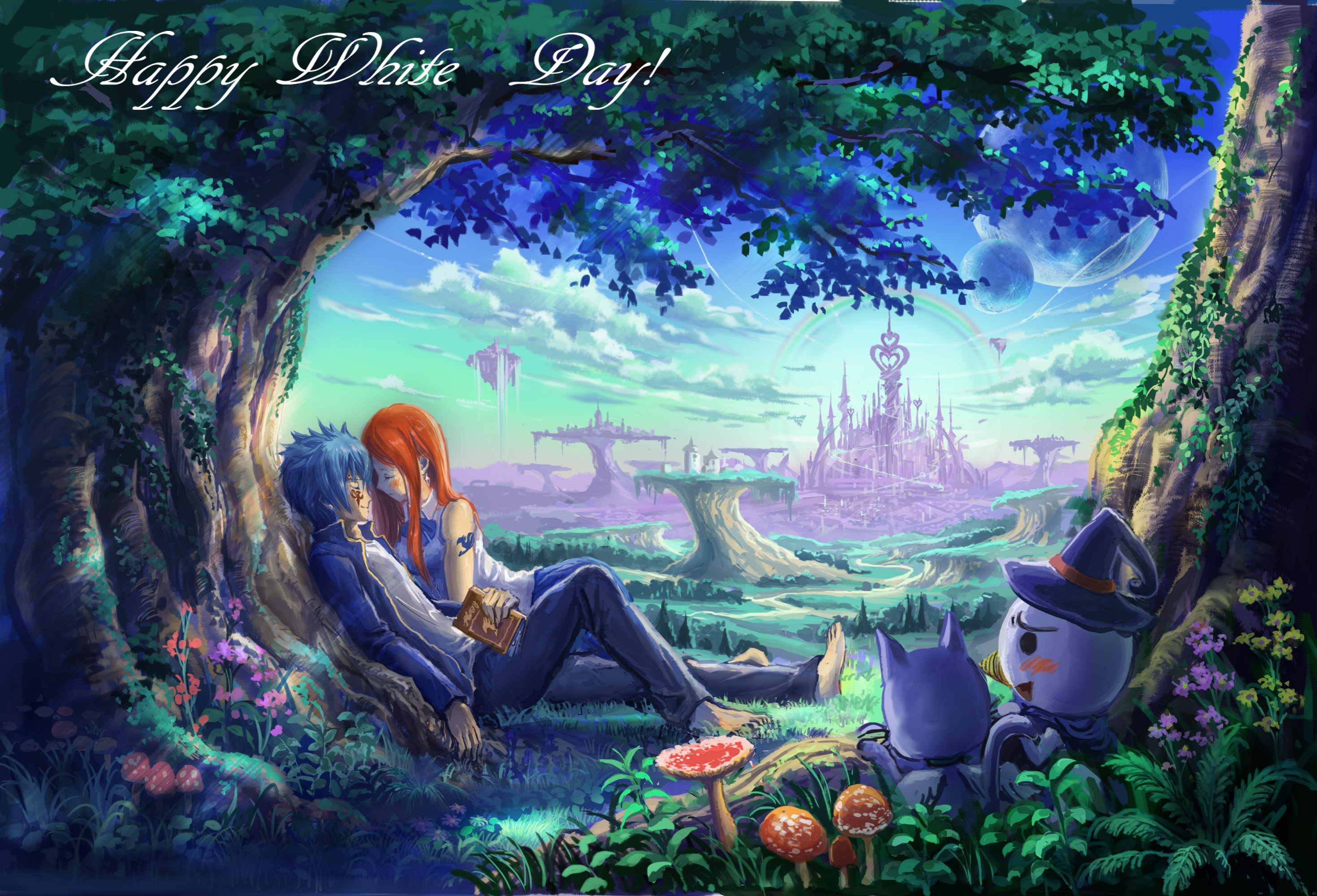Laden Sie das Animes, Fairy Tail, Erza Scarlet, Glücklich (Fairy Tail), Plue (Fairy Tail), Jellal Fernandes-Bild kostenlos auf Ihren PC-Desktop herunter