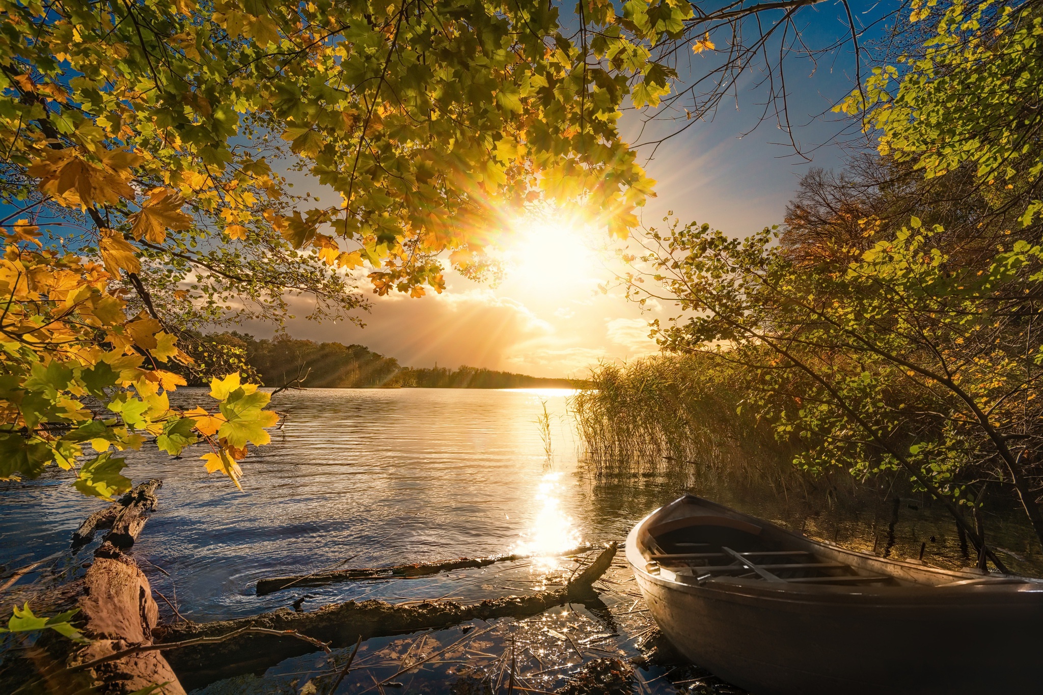 Laden Sie das Natur, Seen, See, Boot, Fotografie, Sonne, Sonnenstrahl-Bild kostenlos auf Ihren PC-Desktop herunter