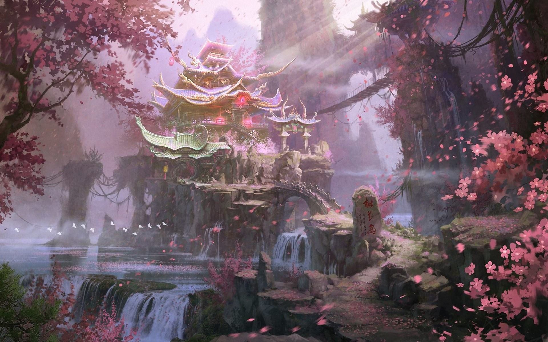 Download mobile wallpaper Fantasy, Castles, Waterfall, Castle for free.