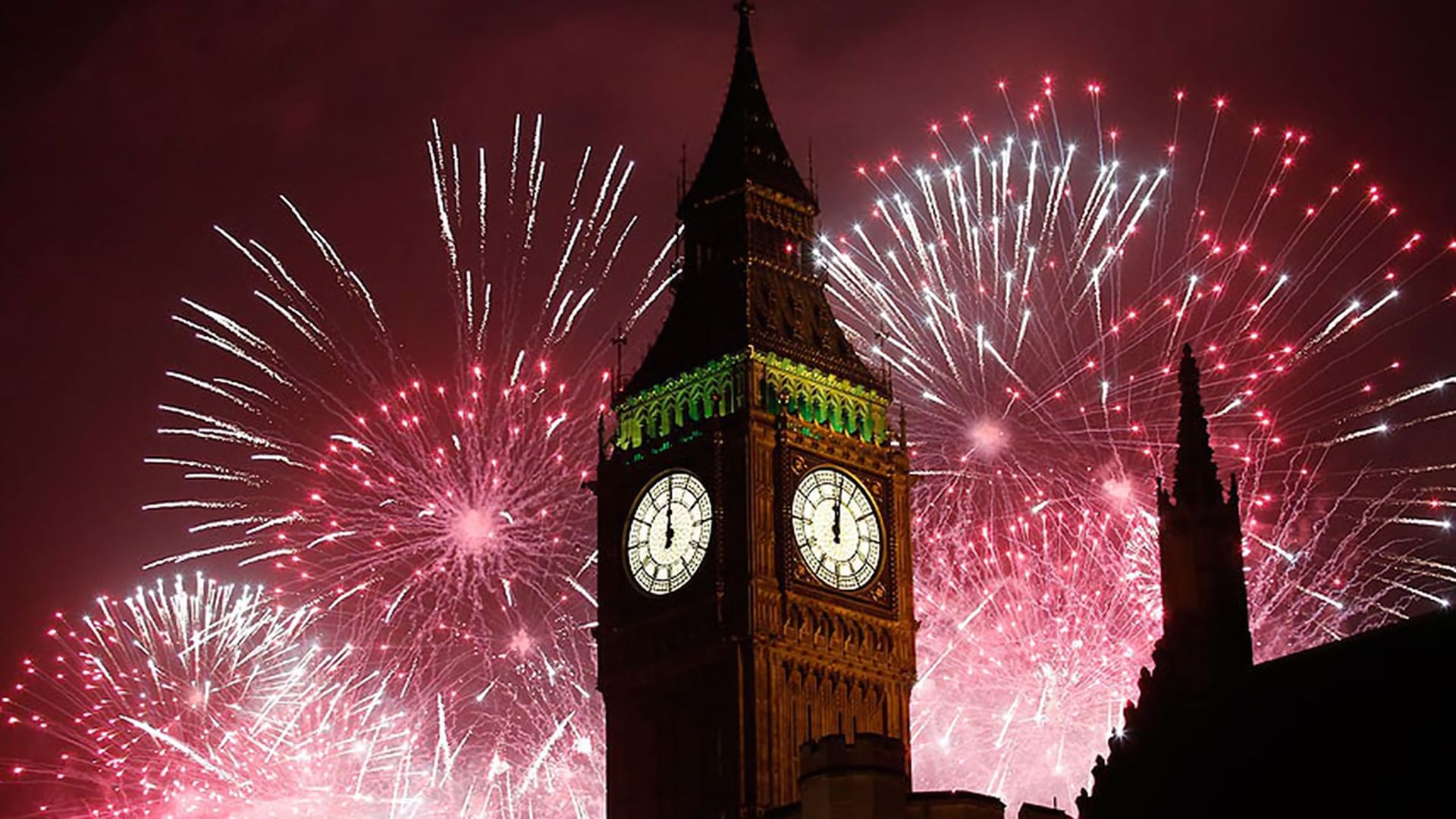Download mobile wallpaper New Year, London, Big Ben, Fireworks, Photography for free.
