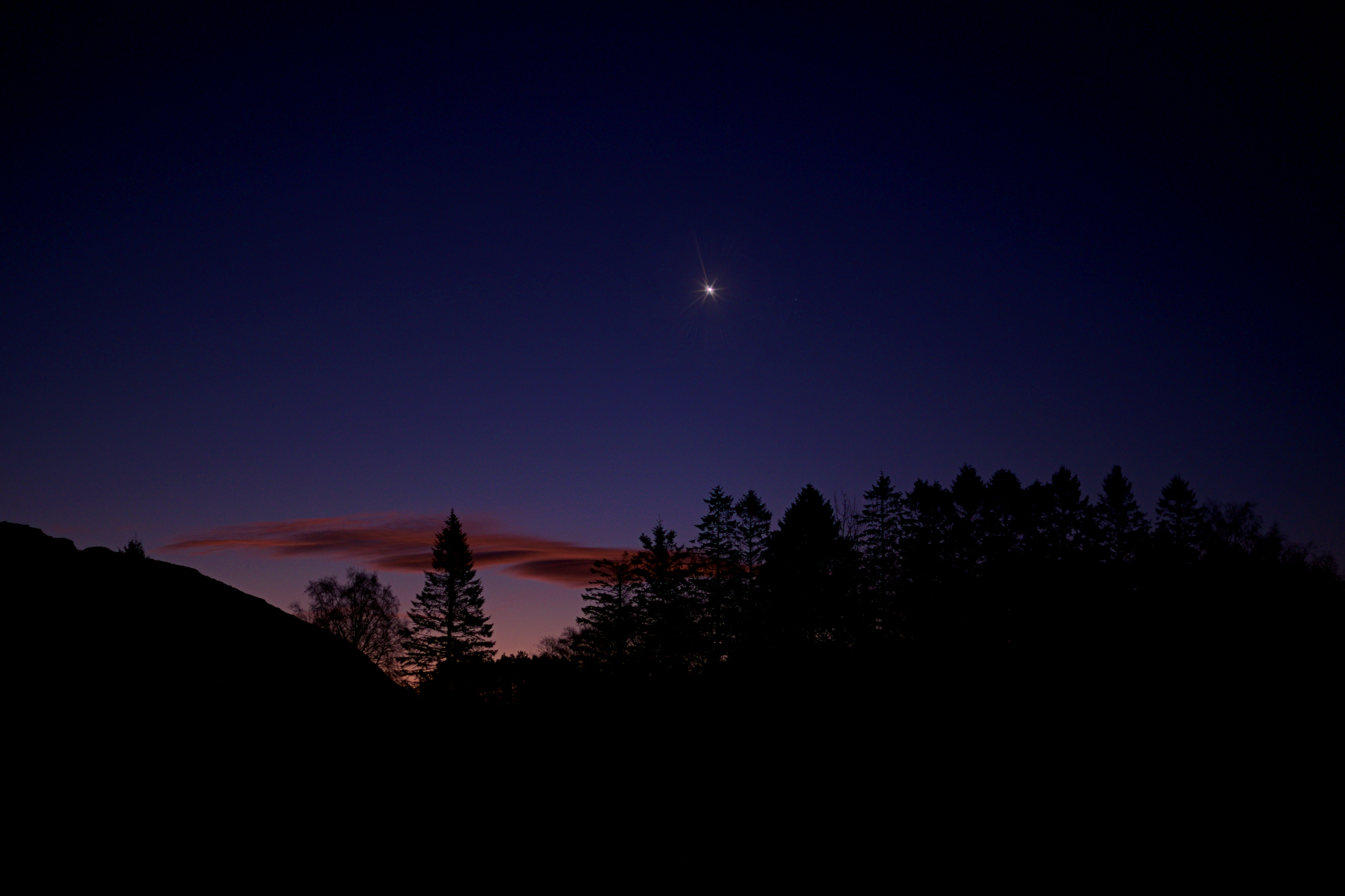 Download mobile wallpaper Dusk, Star, Twilight, Trees, Silhouette, Nature for free.