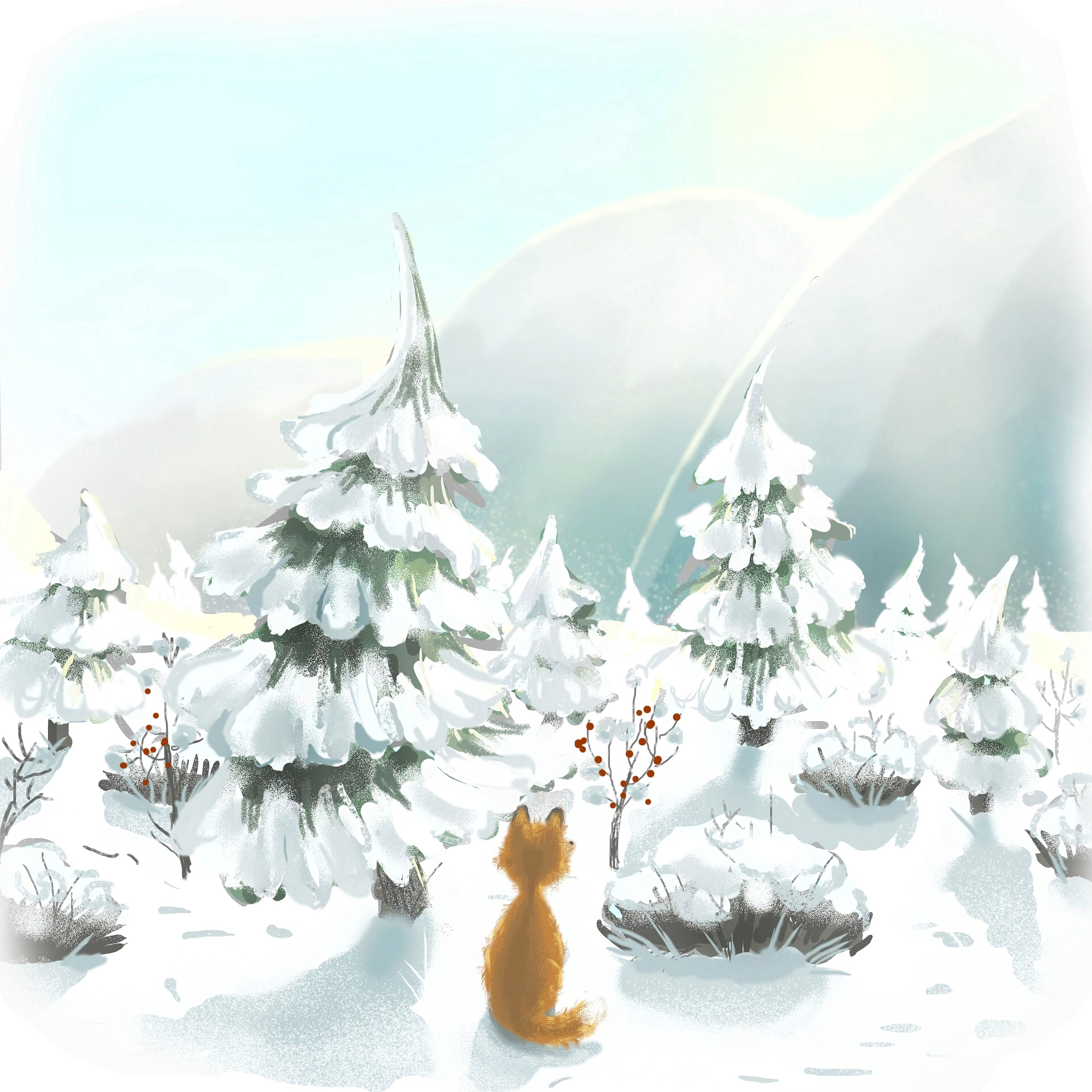 Laden Sie das Bäume, Ein Fuchs, Kunst, Schnee, Winter, Fuchs-Bild kostenlos auf Ihren PC-Desktop herunter