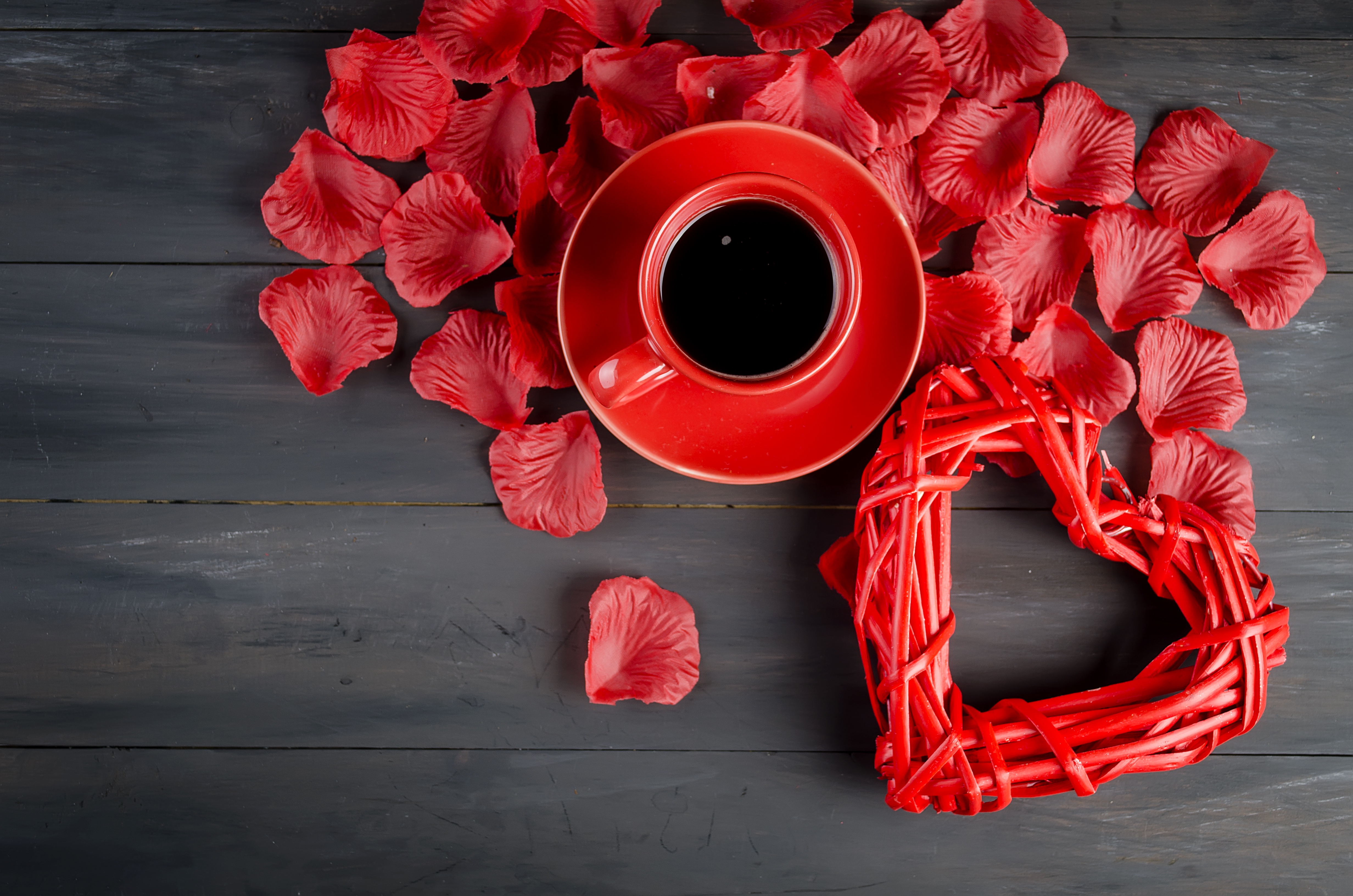 Free download wallpaper Food, Coffee, Still Life, Cup, Petal, Heart Shaped on your PC desktop
