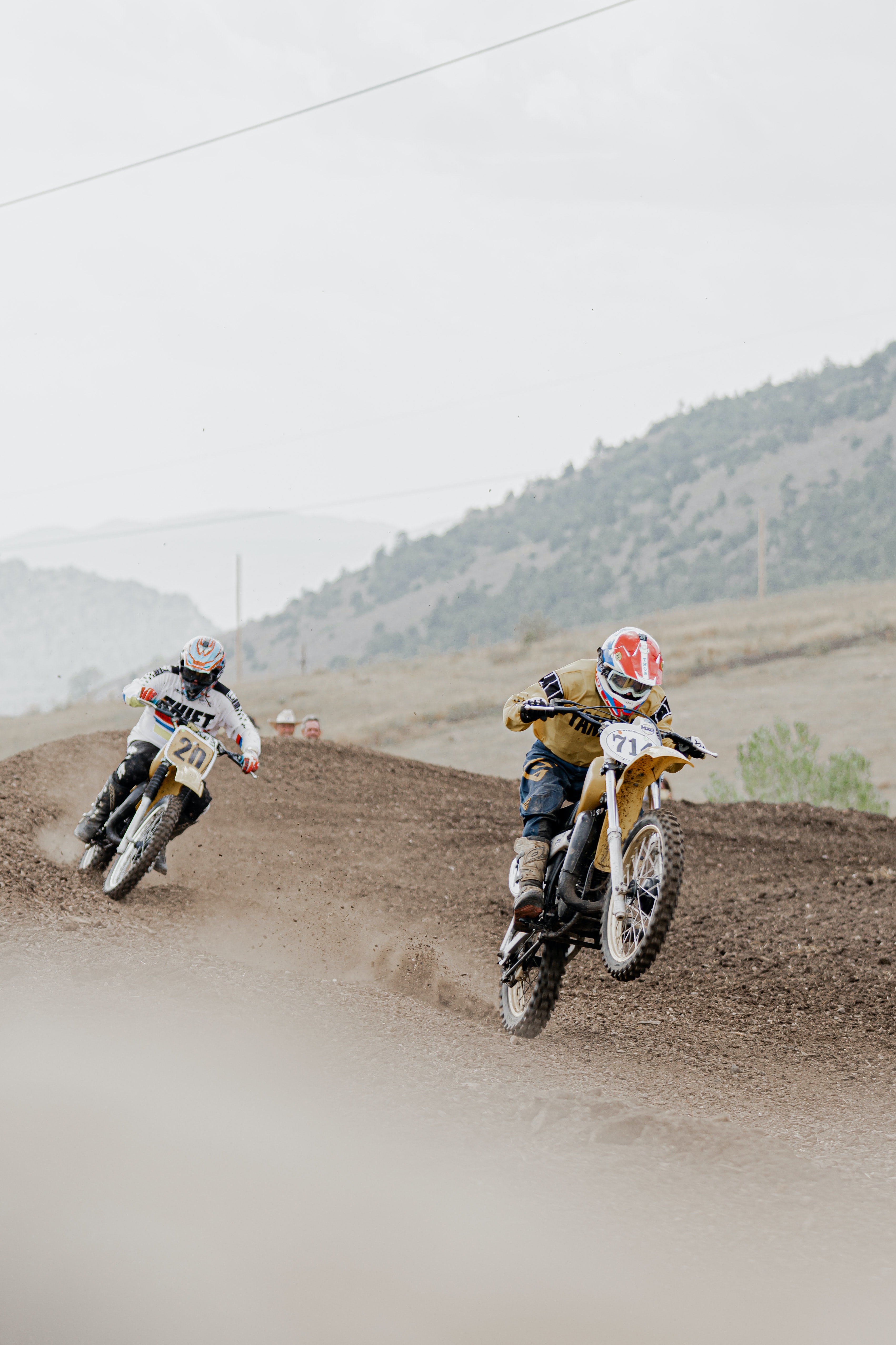 motorcycles, dust, road, motorcyclist, helmet, chase