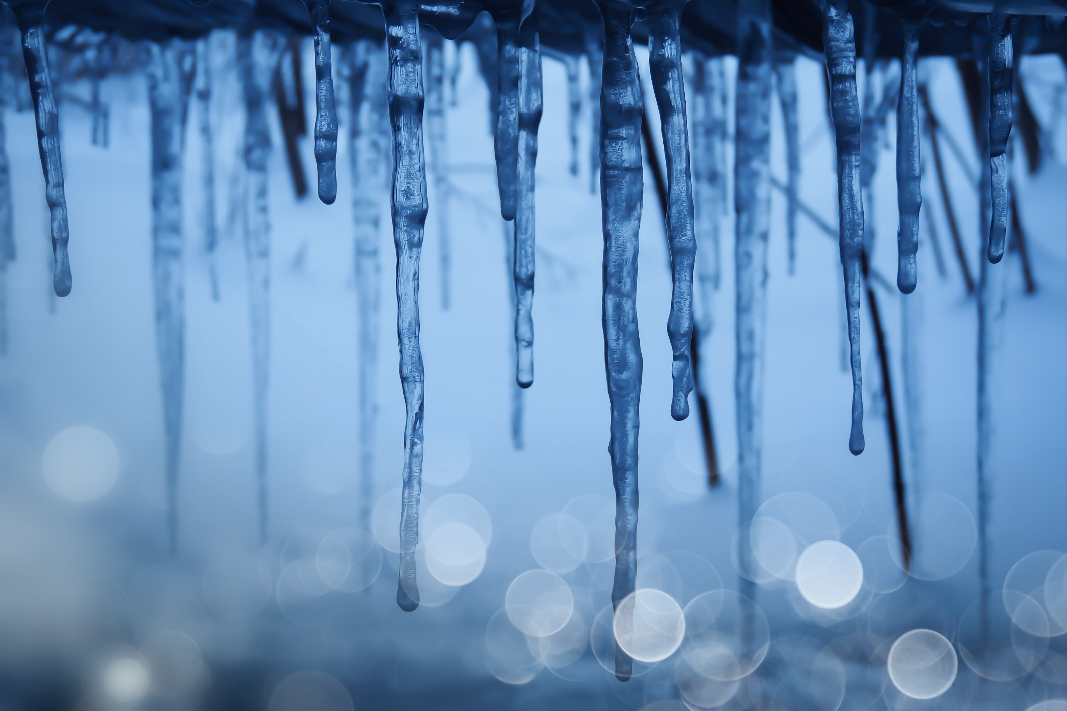 icicles, bokeh, winter, ice, macro, glare, frozen, boquet