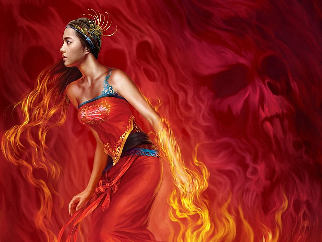 Free download wallpaper Fantasy, Fire, Women on your PC desktop