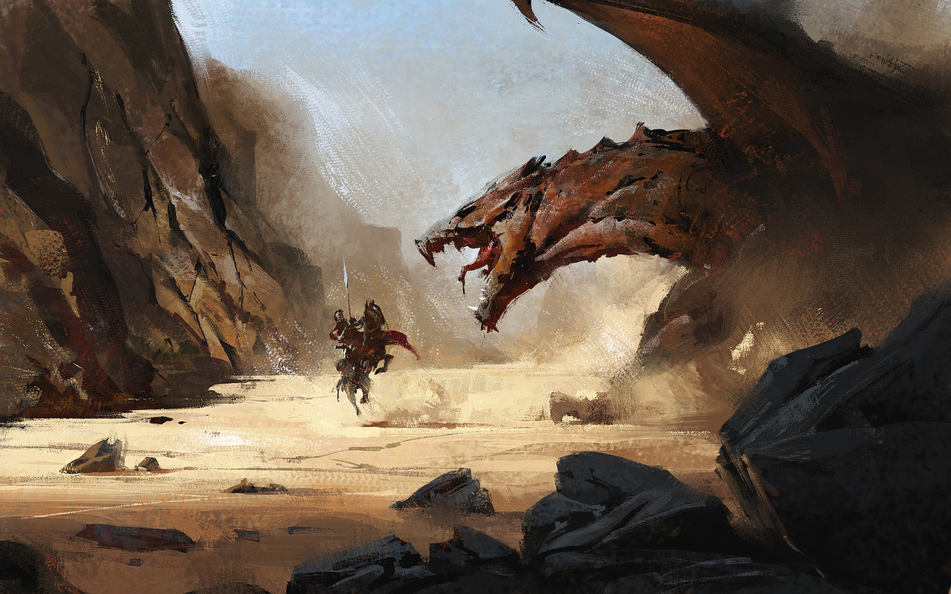 Free download wallpaper Fantasy, Dragon, Horse, Knight on your PC desktop