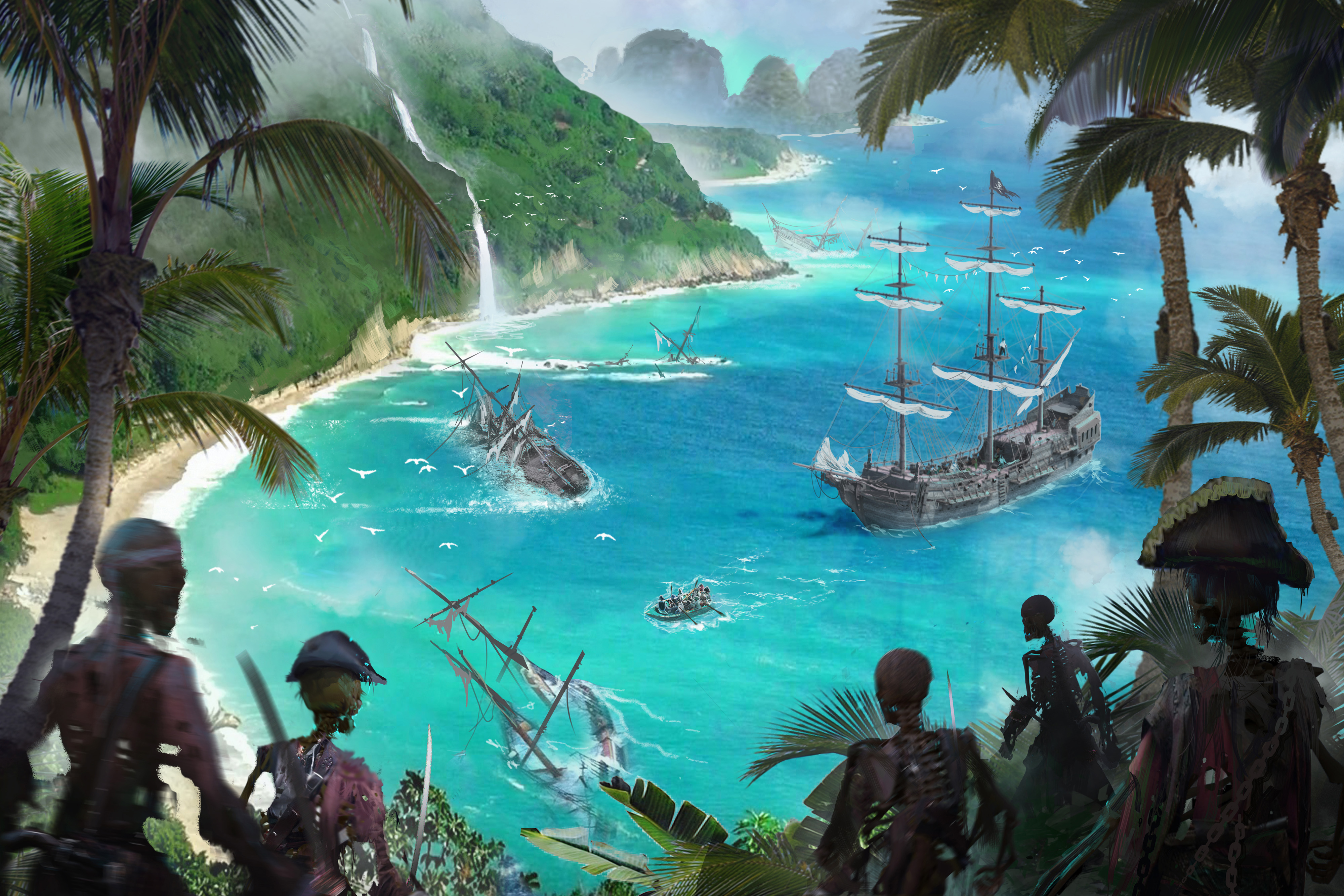 Free download wallpaper Fantasy, Coast, Warrior, Ship, Undead, Wreck, Pirate on your PC desktop