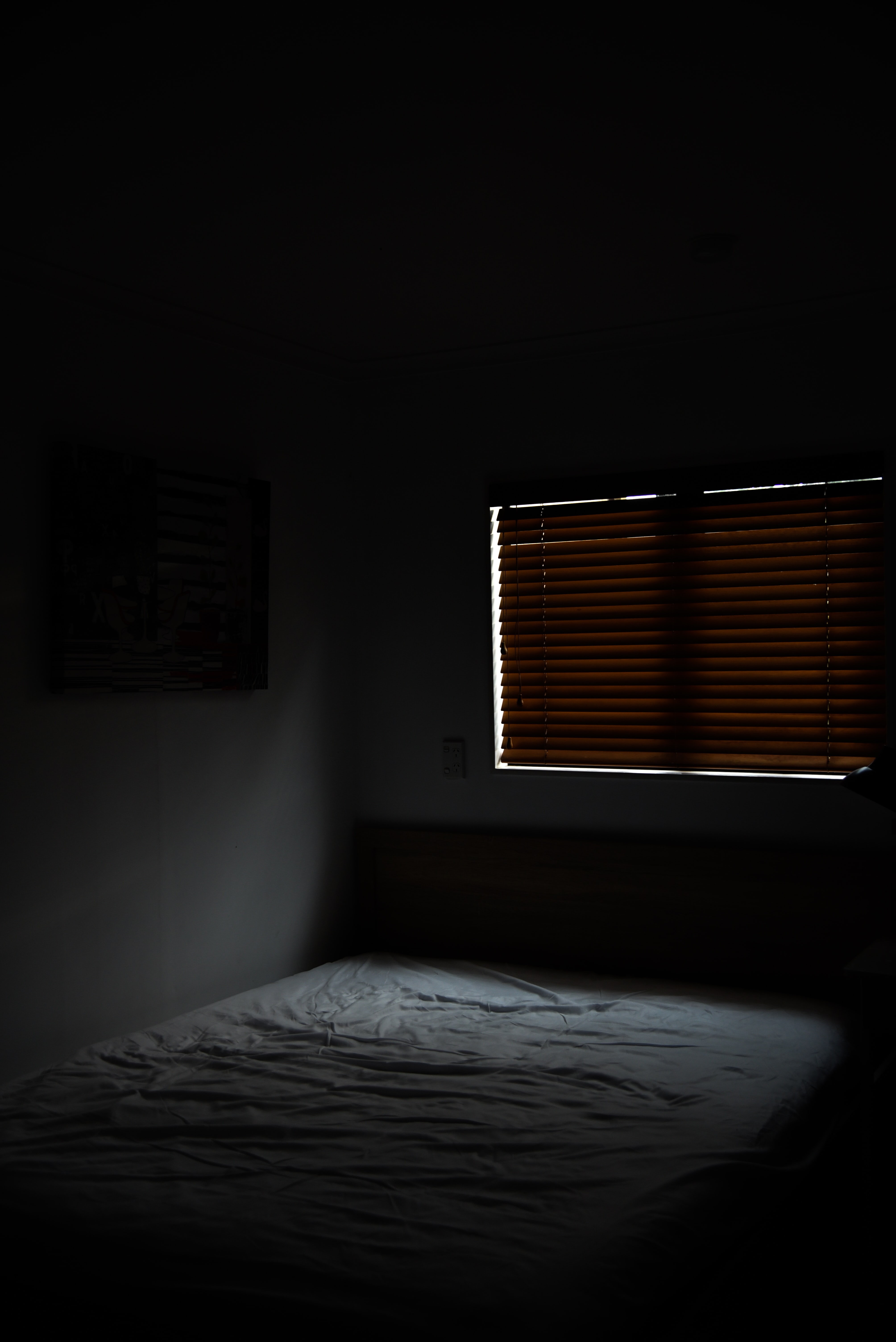bed, dark, shine, light, window, room