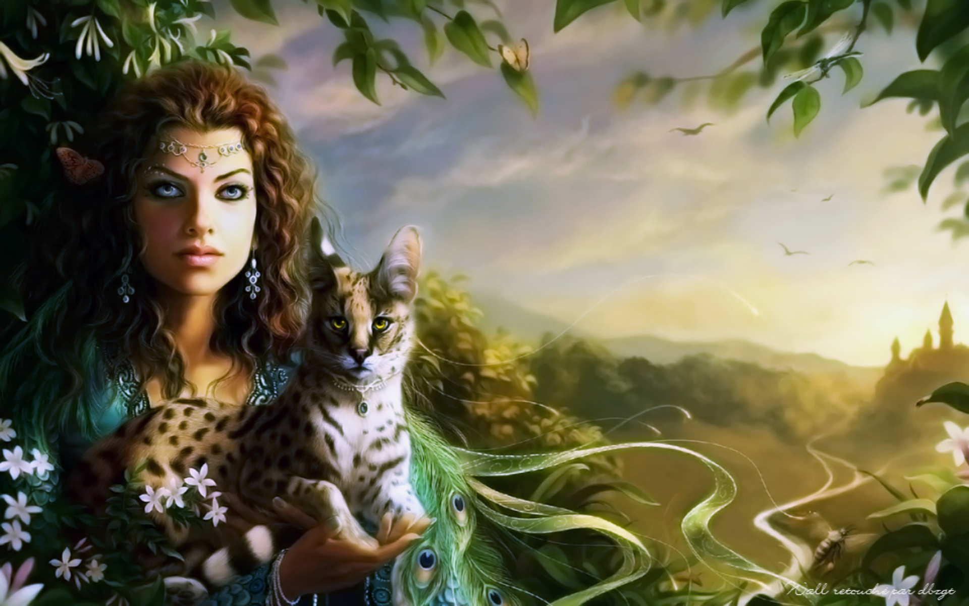 Download mobile wallpaper Fantasy, Cat, Women for free.