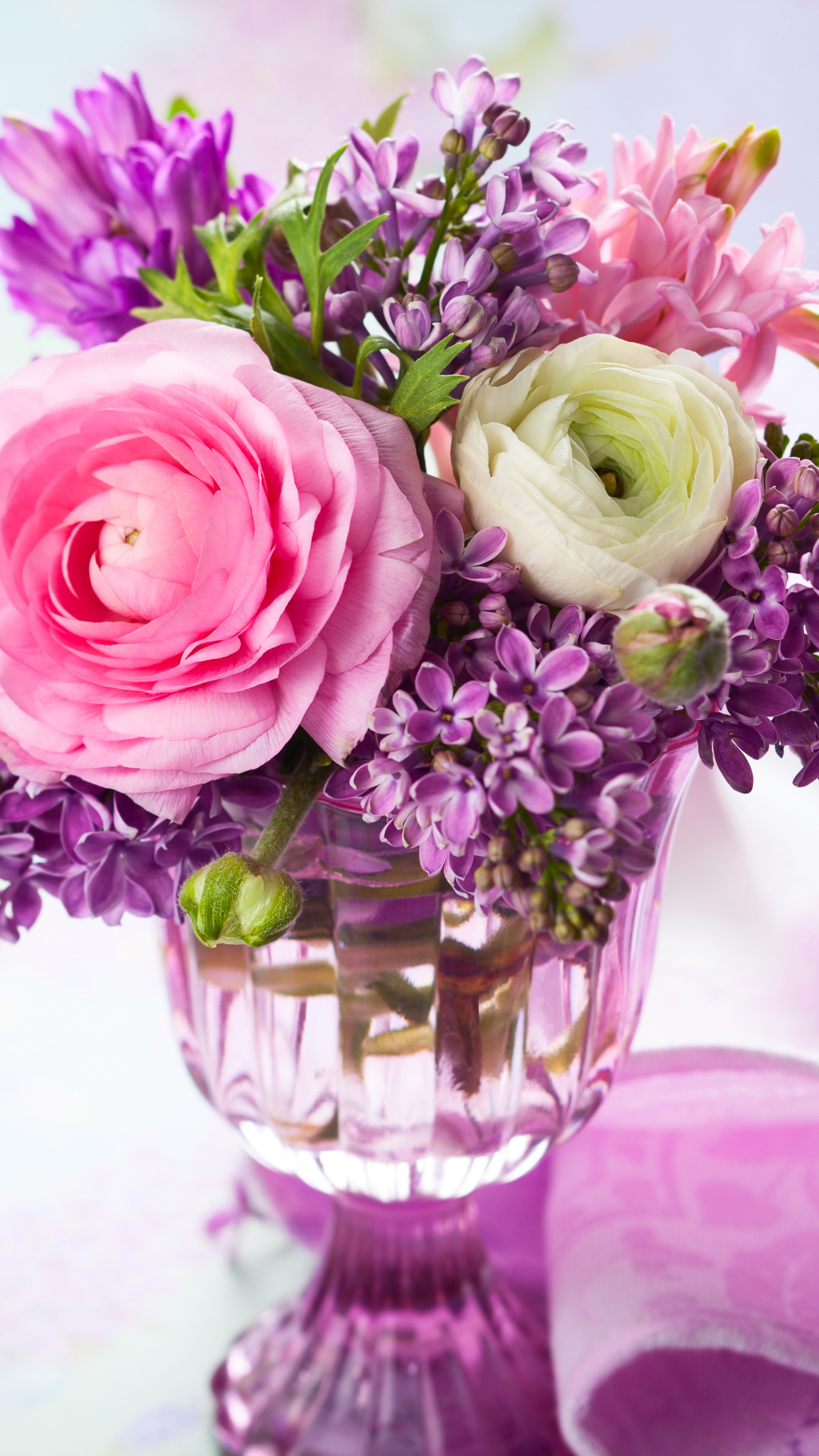 Download mobile wallpaper Lilac, Still Life, Flower, Colors, Purple Flower, Man Made, Pink Flower, Ranuncula for free.
