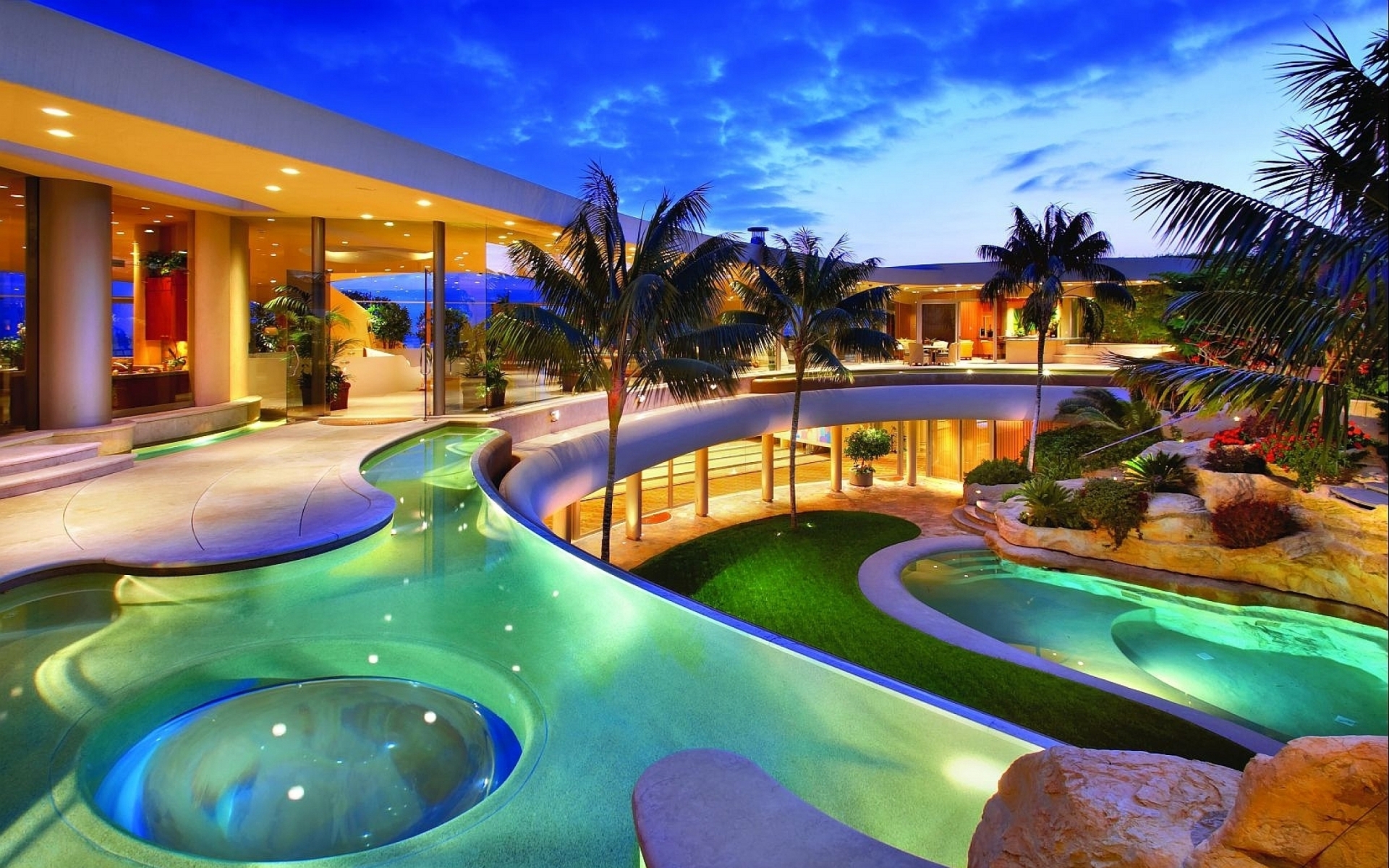 resort, luxury, pool, house, man made, beach, building, palm tree, tropical